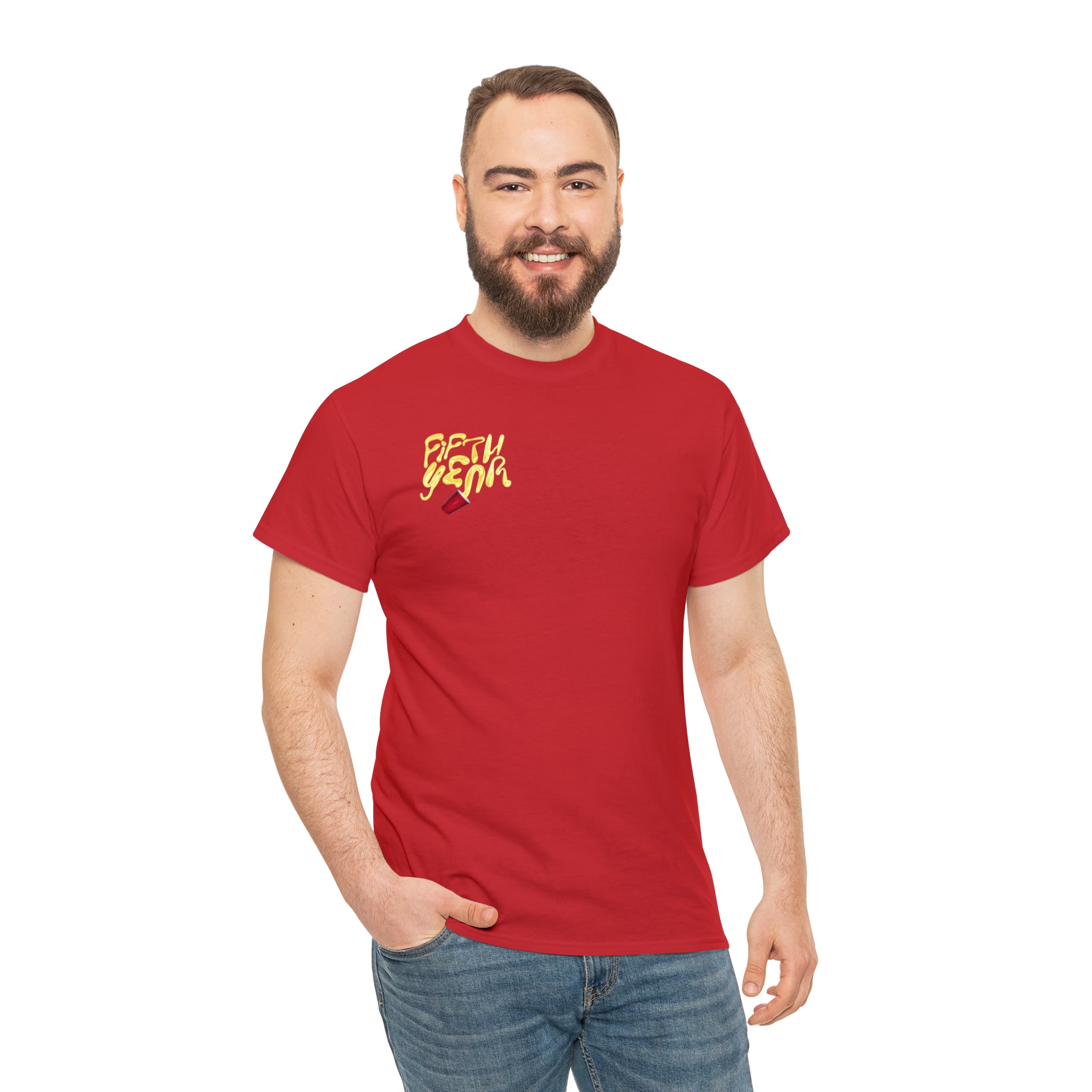 Fifth Year Beer Spill Front and Back - Unisex Heavy Cotton Tee