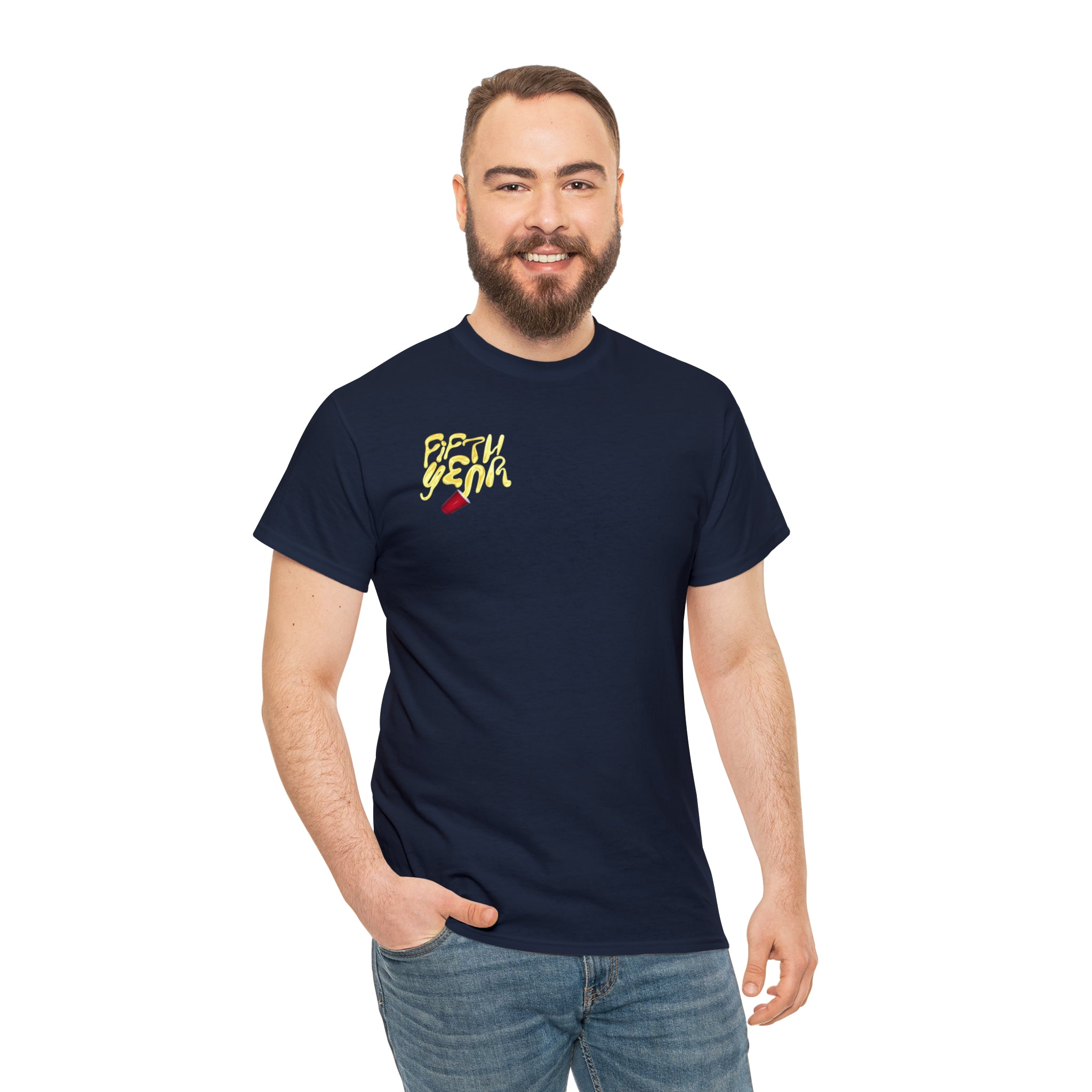 Fifth Year Beer Spill Front and Back - Unisex Heavy Cotton Tee