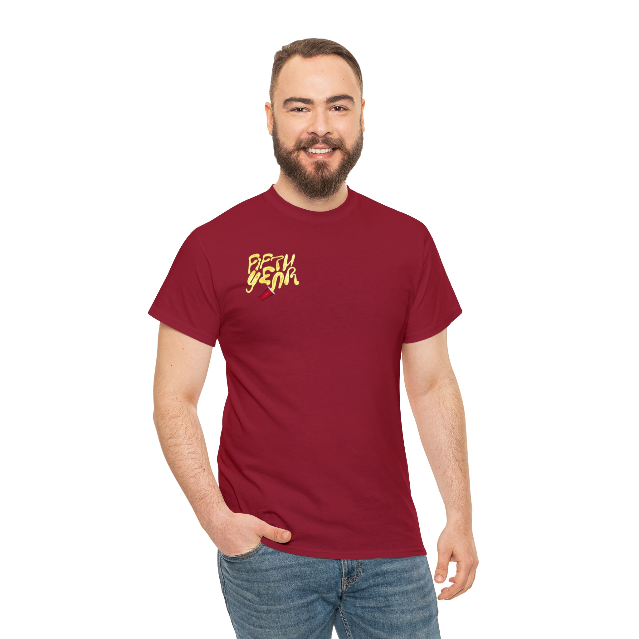 Fifth Year Beer Spill Front and Back - Unisex Heavy Cotton Tee