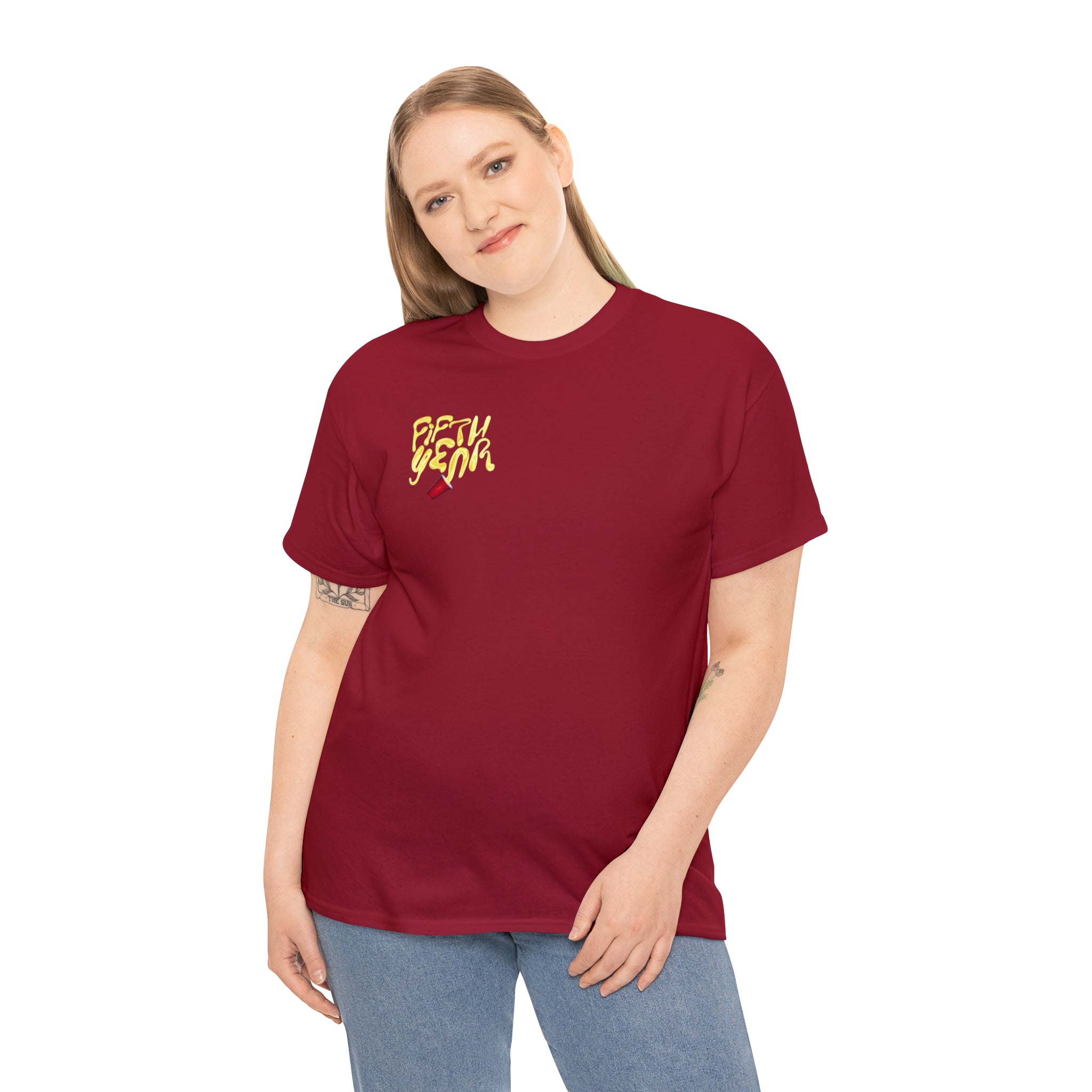 Fifth Year Beer Spill Front and Back - Unisex Heavy Cotton Tee