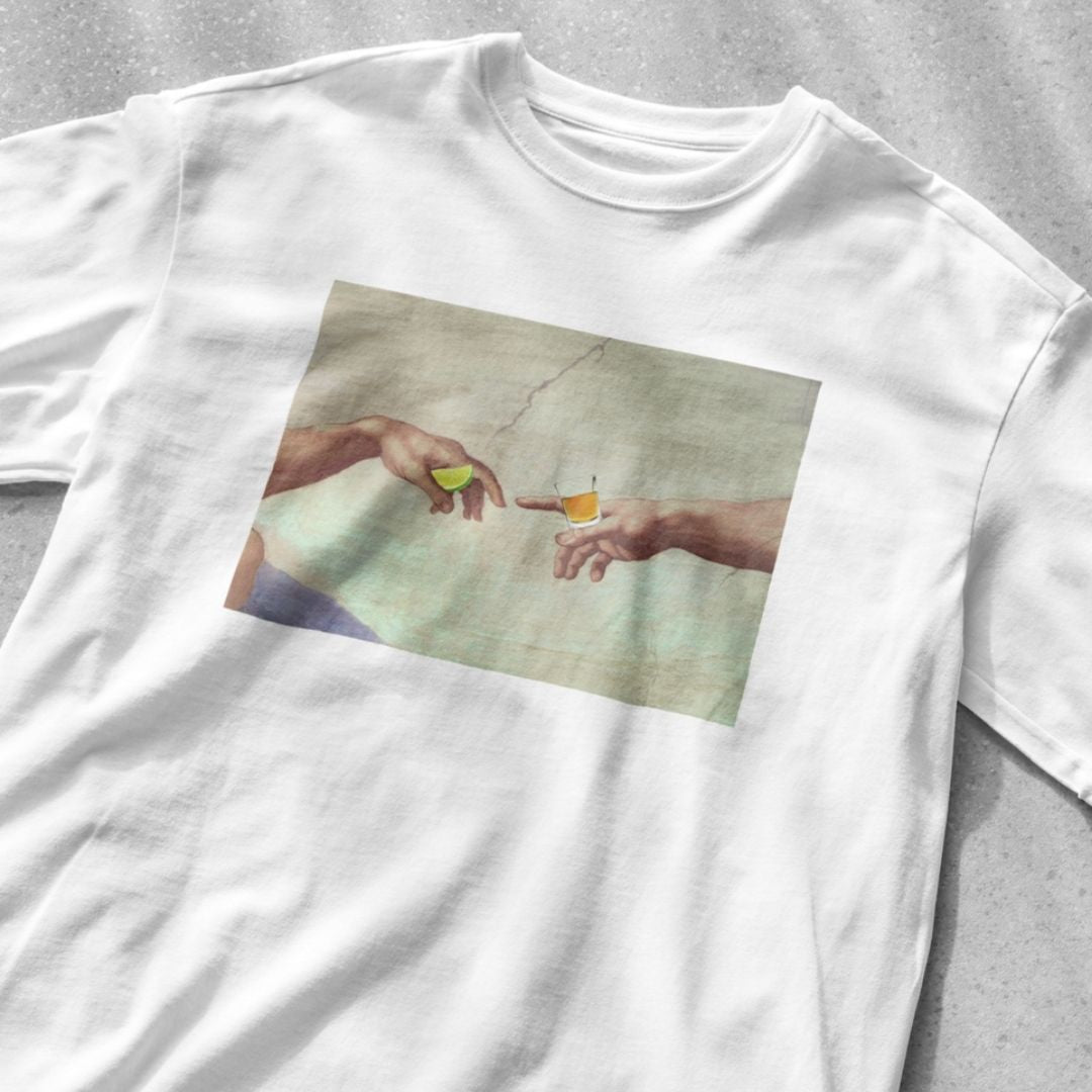 Gods hand passing tequila and lime - Unisex Heavy Cotton Tee