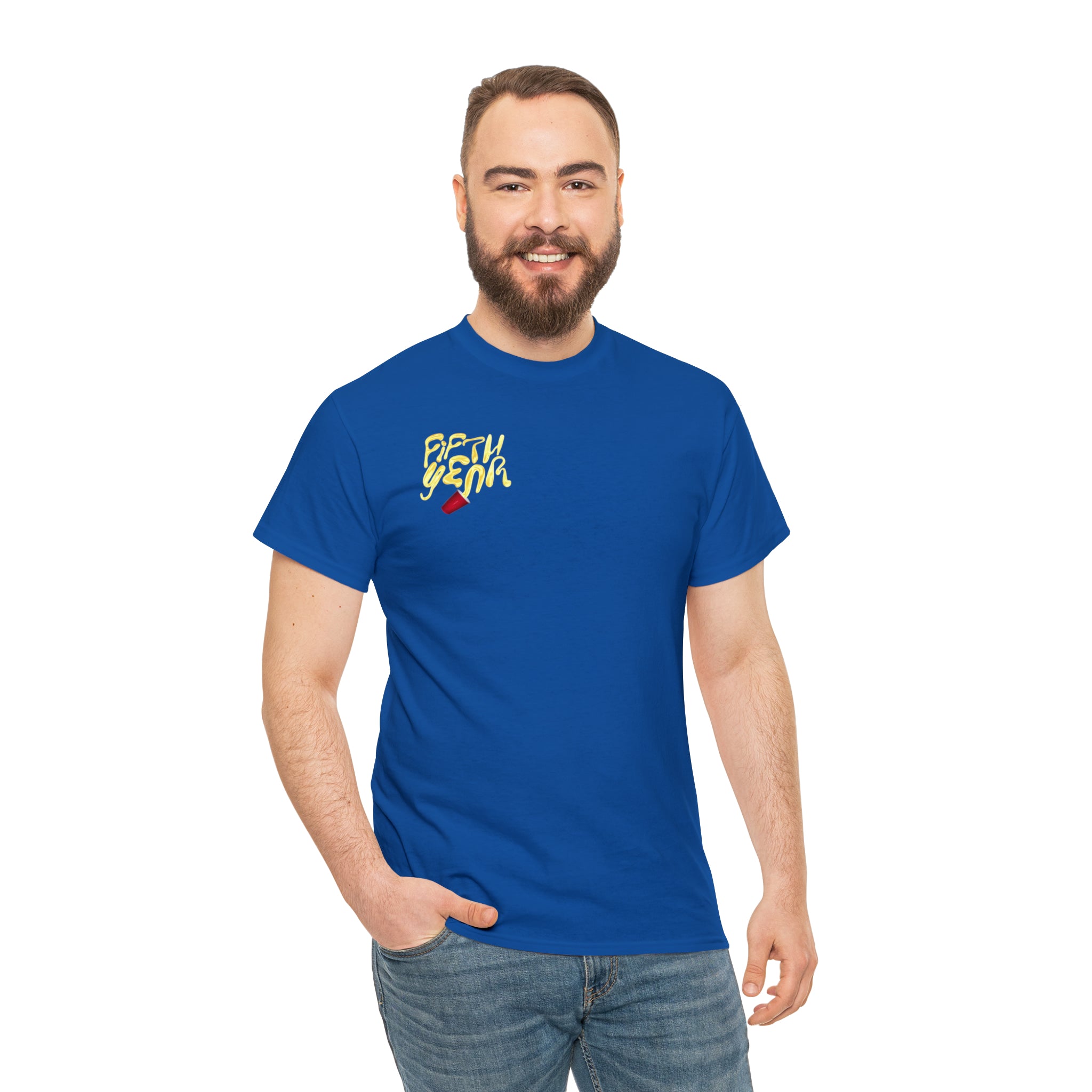Fifth Year Beer Spill Front and Back - Unisex Heavy Cotton Tee