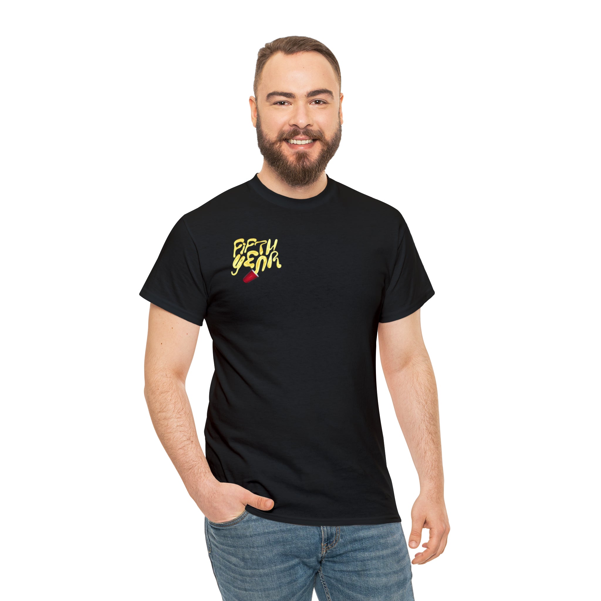 Fifth Year Beer Spill Front and Back - Unisex Heavy Cotton Tee