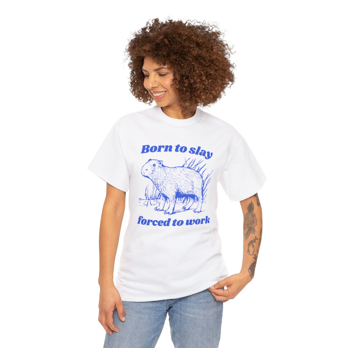 Born to Slay Forced to Work Capybara Funny Shirt