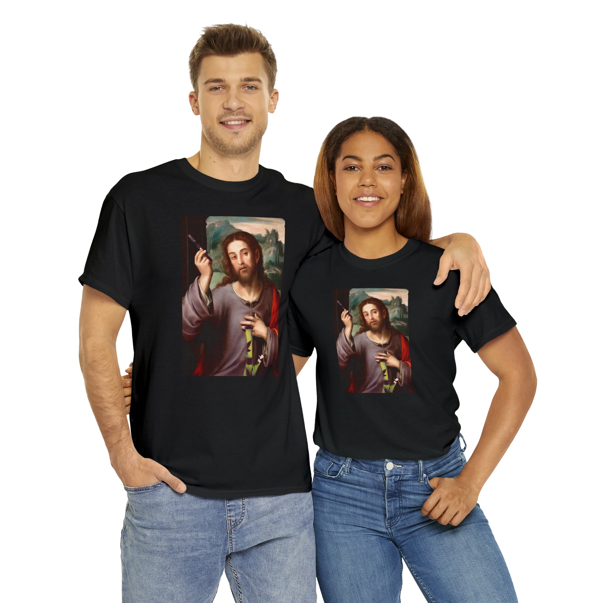 Jesus holding dab pen and bong - Unisex Heavy Cotton Tee