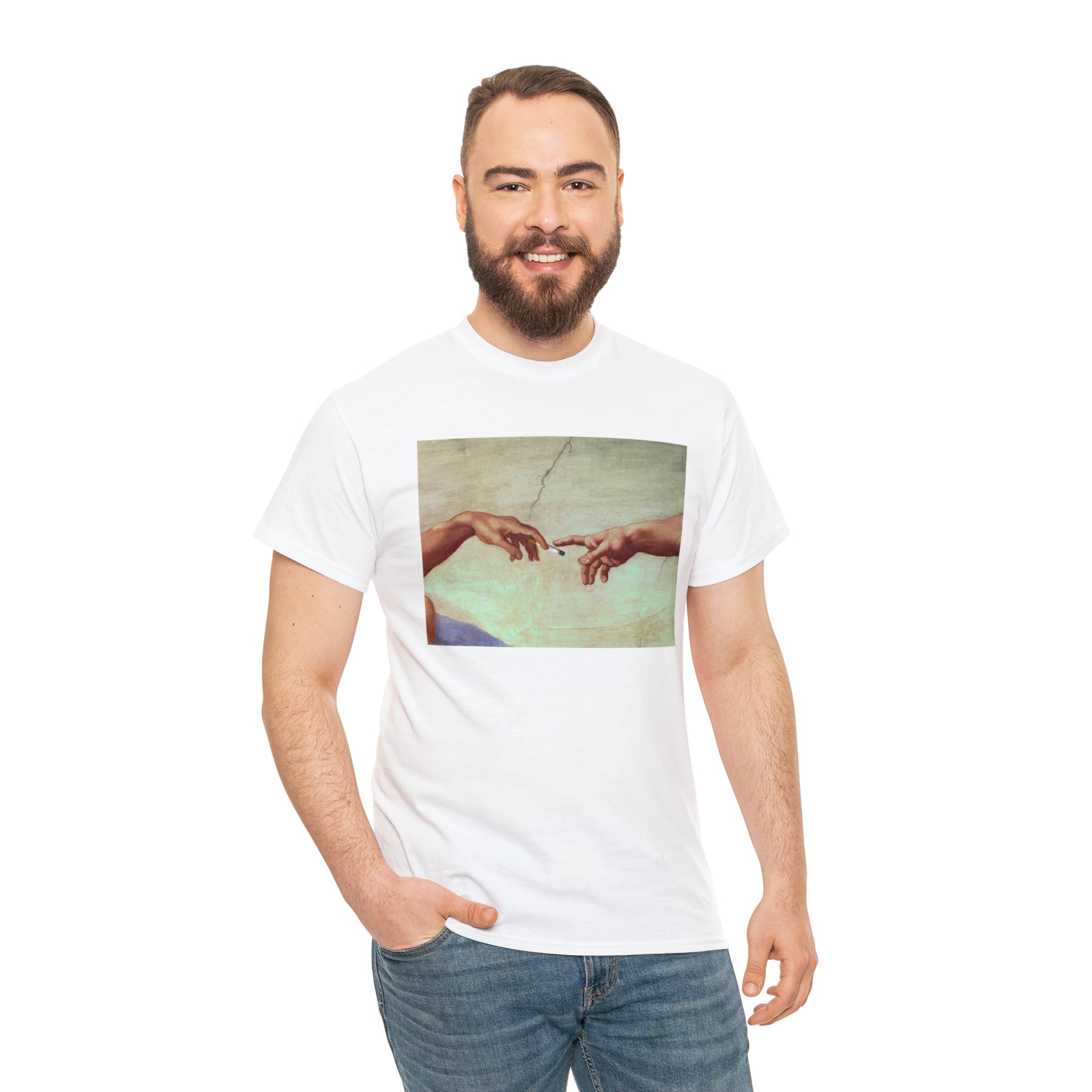 Gods hand passing cigarette - Unisex Heavy Cotton Tee