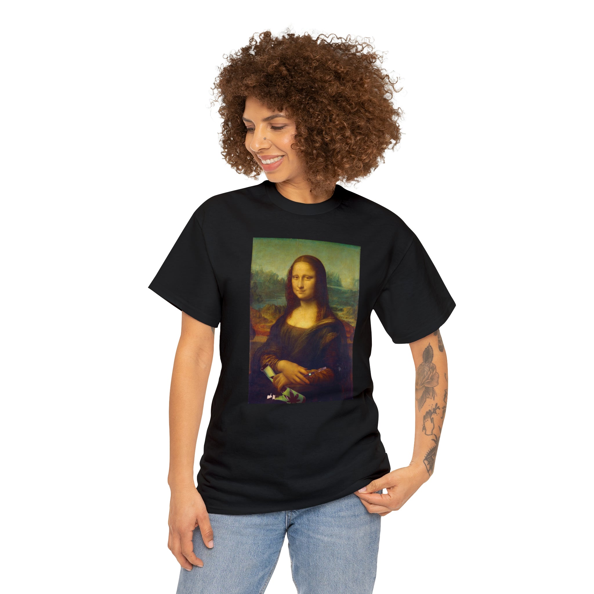 Mona Lisa with Dab Pen and Bong - Unisex Heavy Cotton Tee