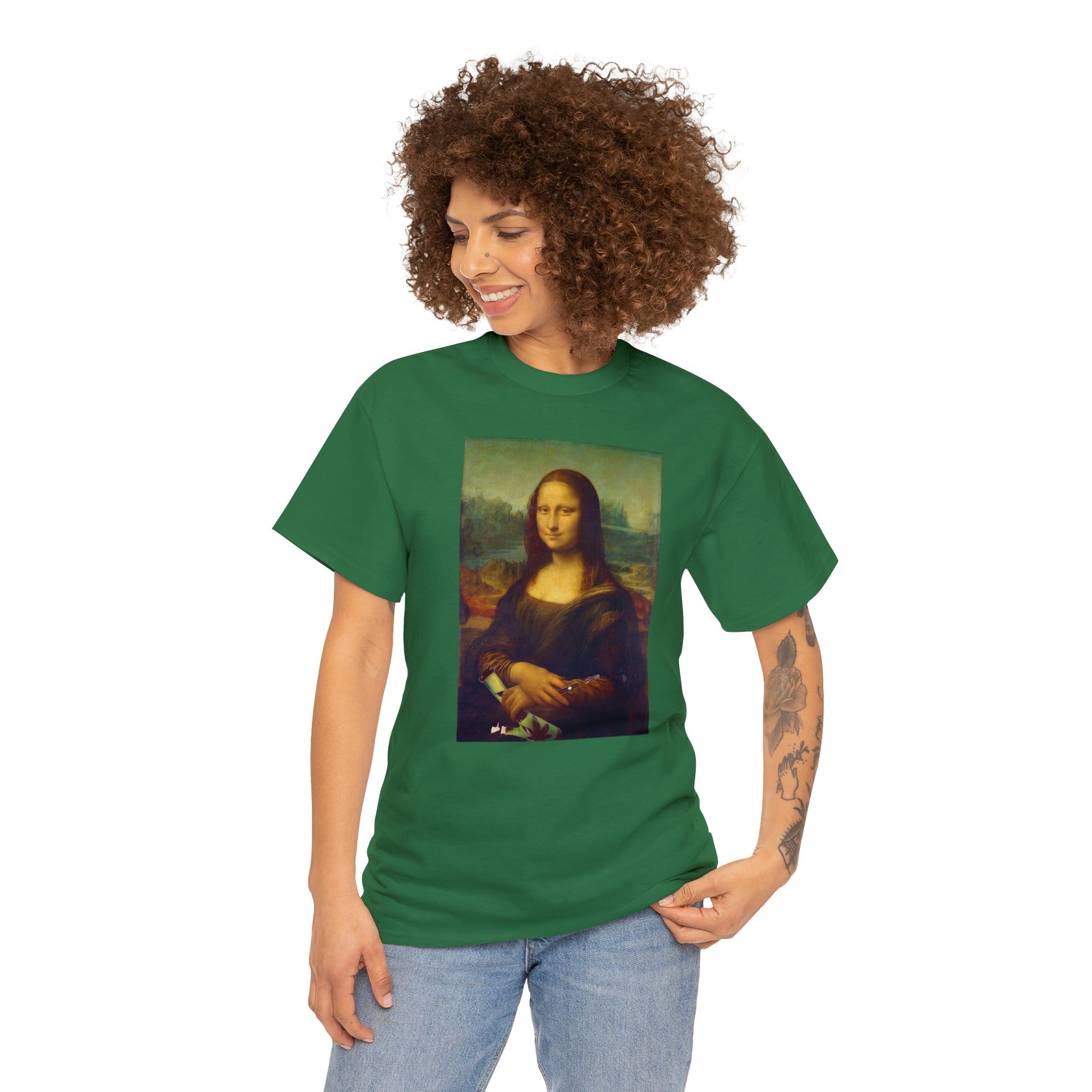 Mona Lisa with Dab Pen and Bong - Unisex Heavy Cotton Tee