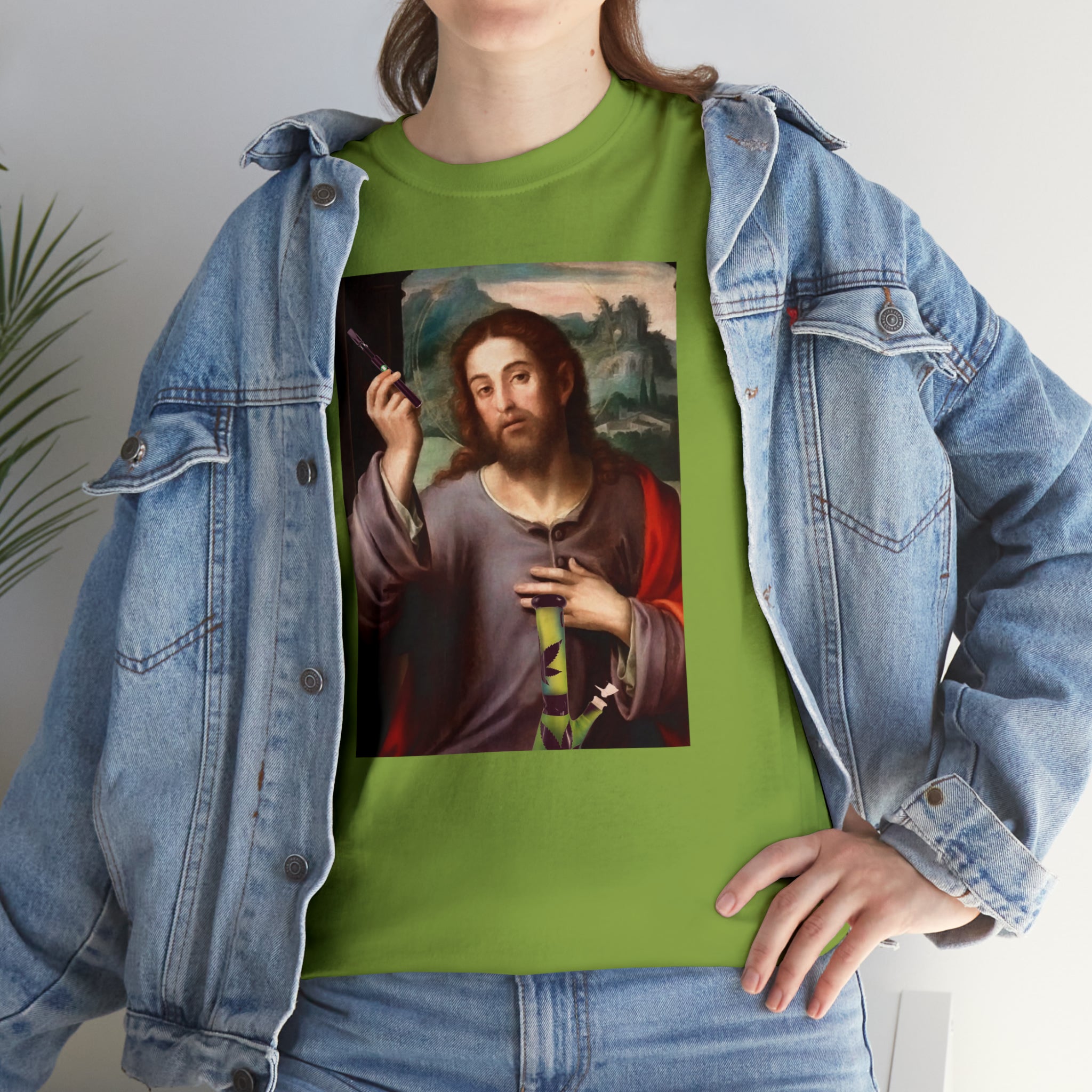 Jesus holding dab pen and bong - Unisex Heavy Cotton Tee