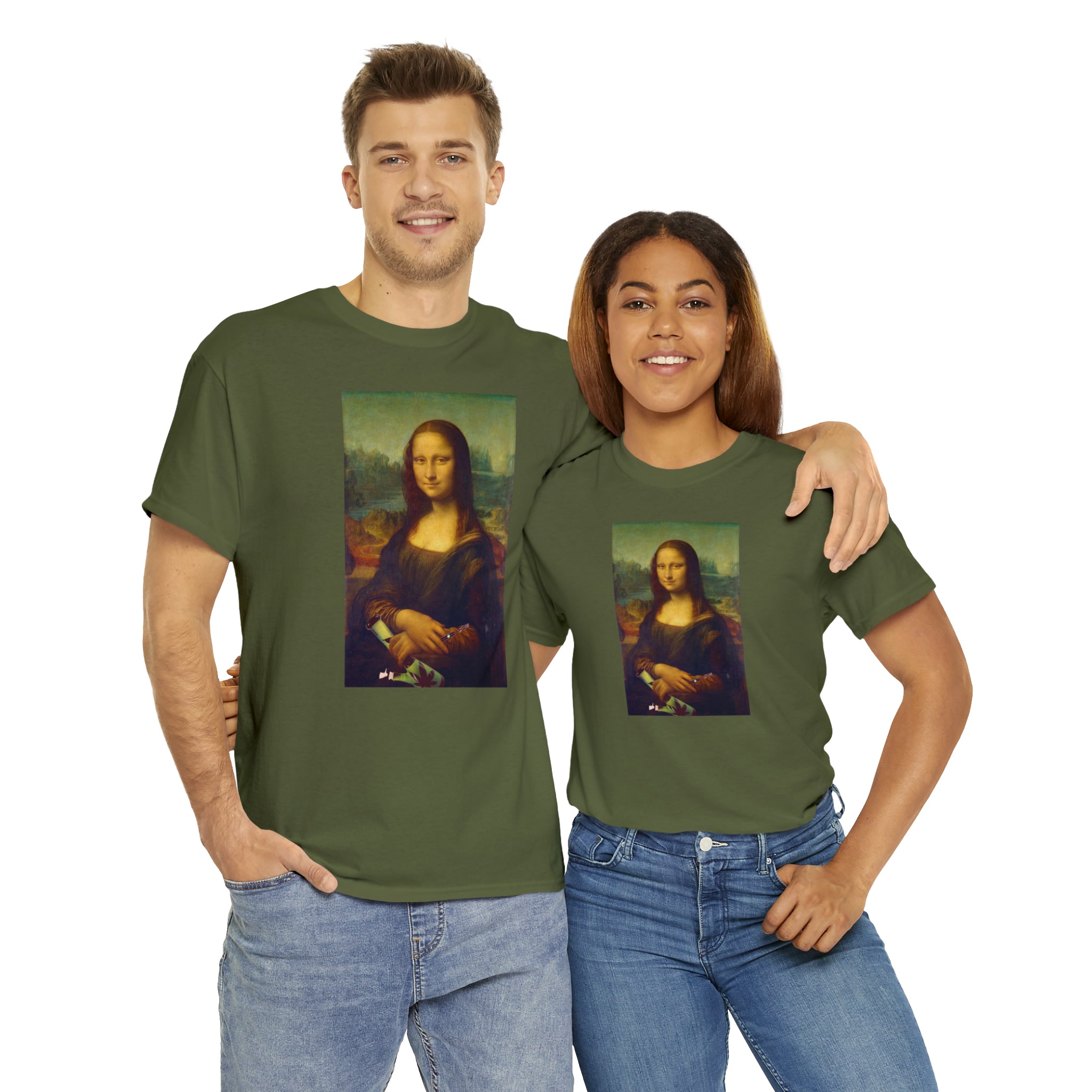 Mona Lisa with Dab Pen and Bong - Unisex Heavy Cotton Tee