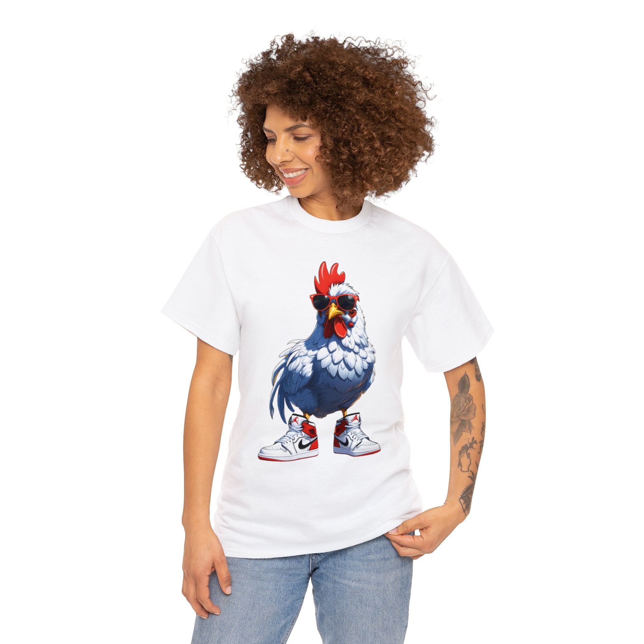 Chicken with Sunglasses and Air Jordans - Unisex Heavy Cotton Tee