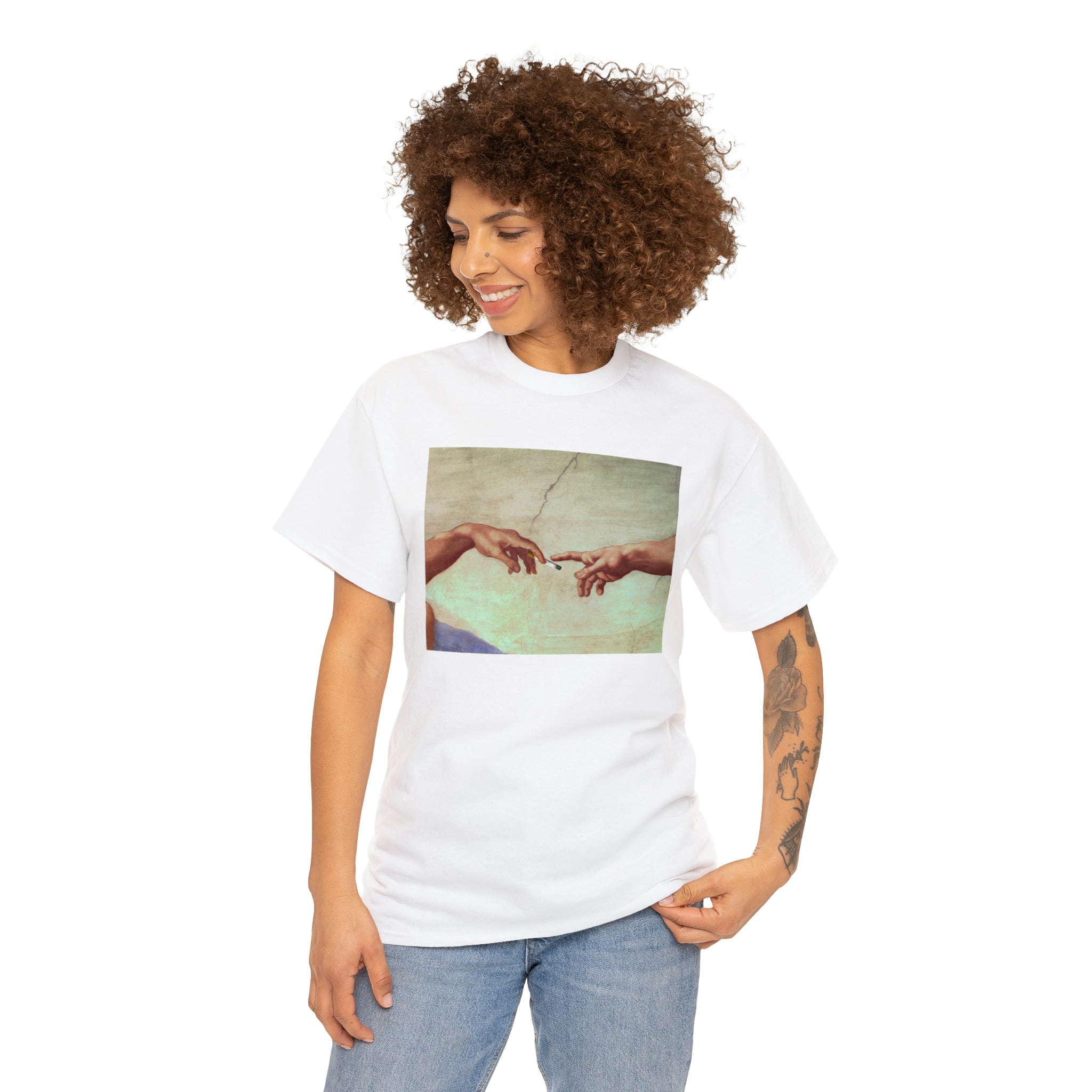 Gods hand passing cigarette - Unisex Heavy Cotton Tee