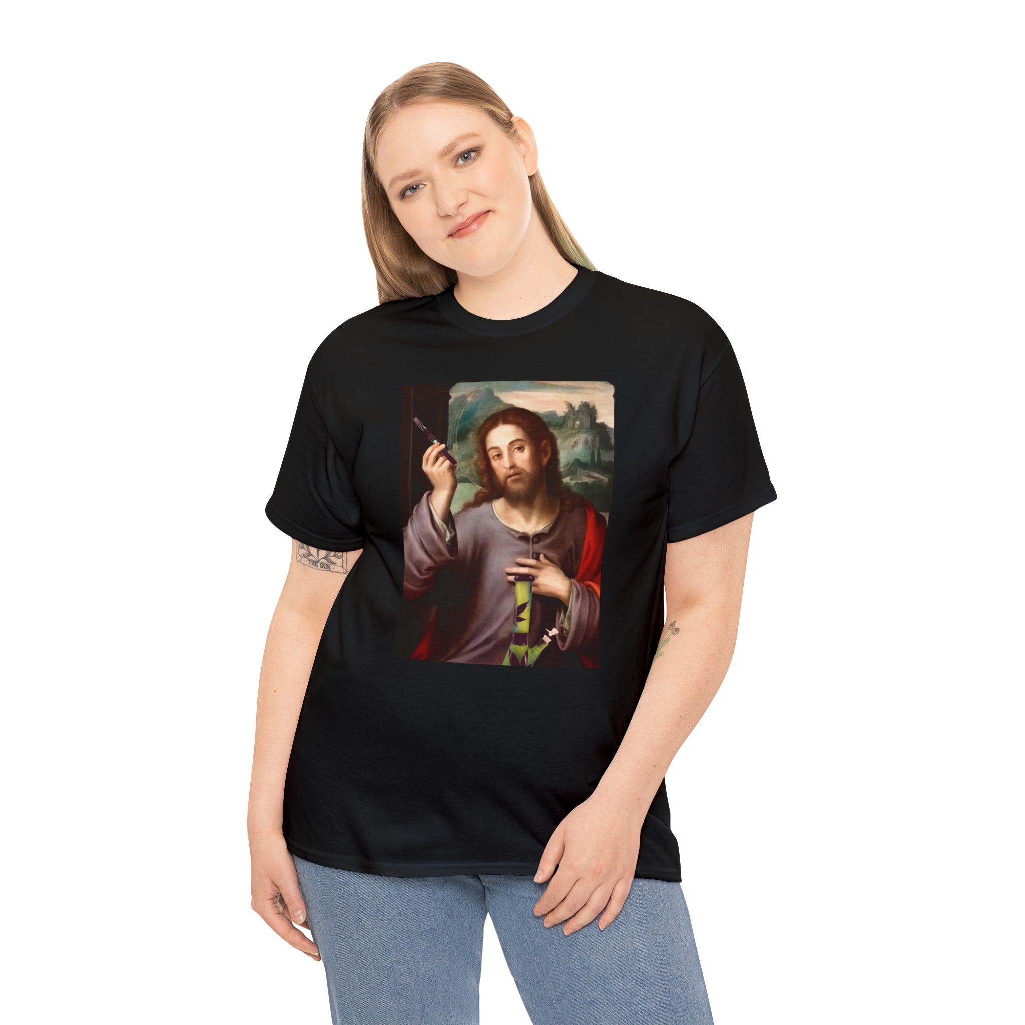 Jesus holding dab pen and bong - Unisex Heavy Cotton Tee