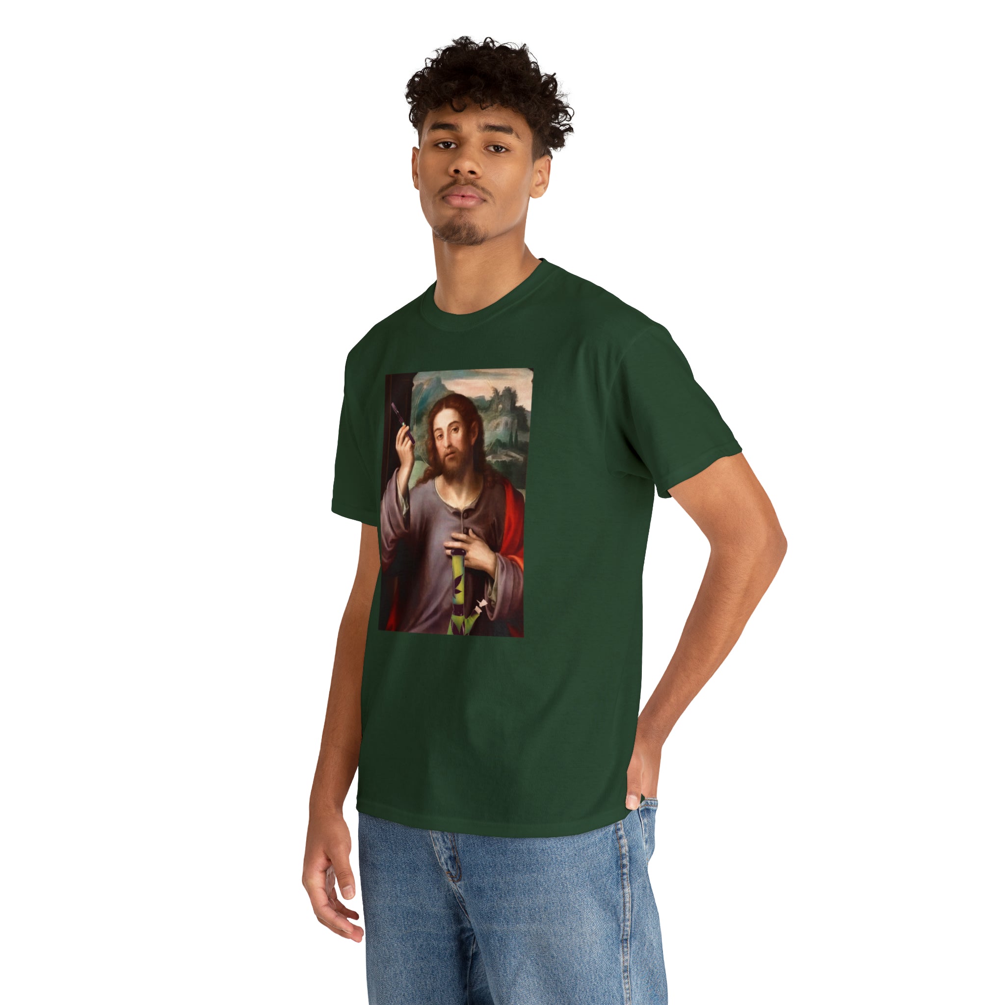 Jesus holding dab pen and bong - Unisex Heavy Cotton Tee