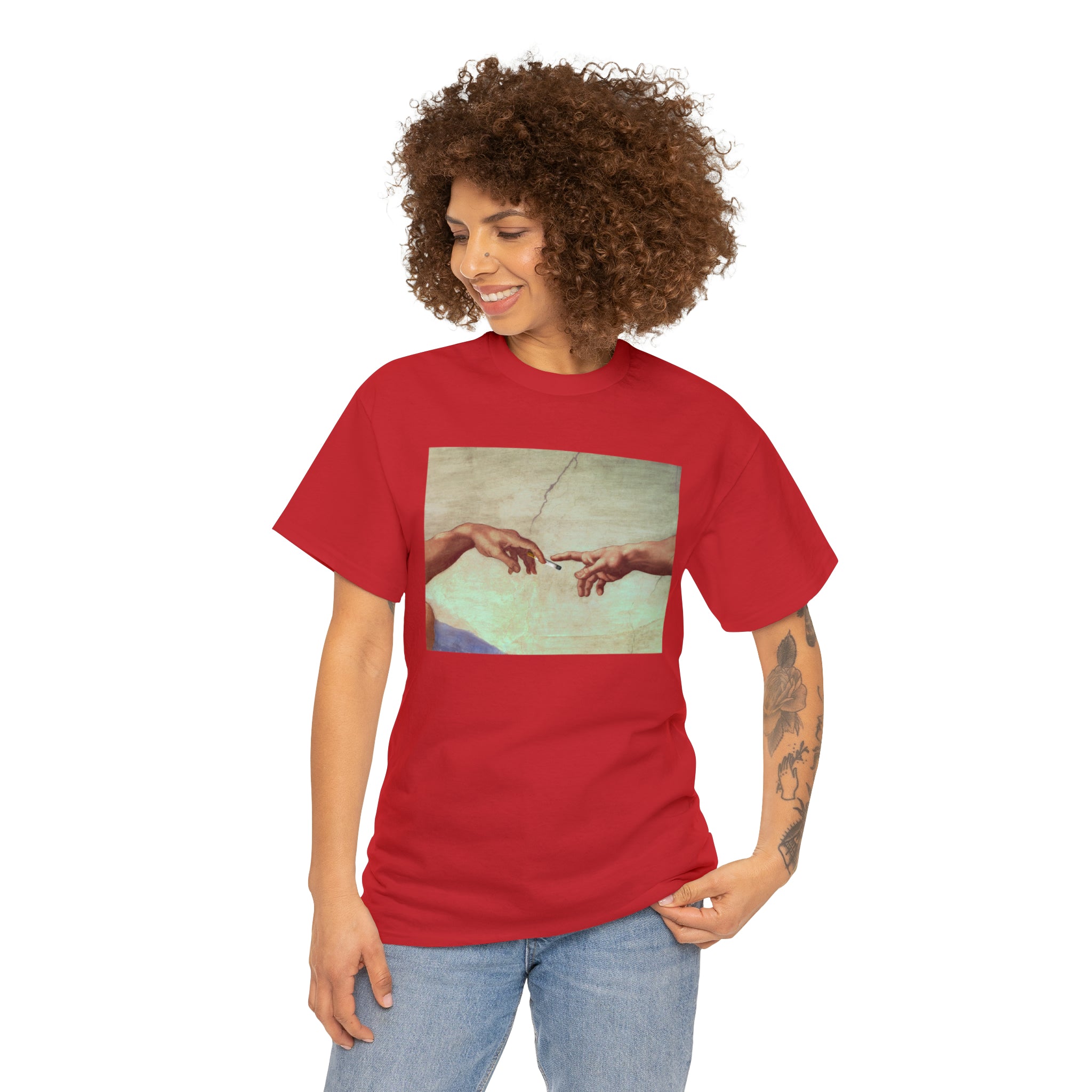 Gods hand passing cigarette - Unisex Heavy Cotton Tee