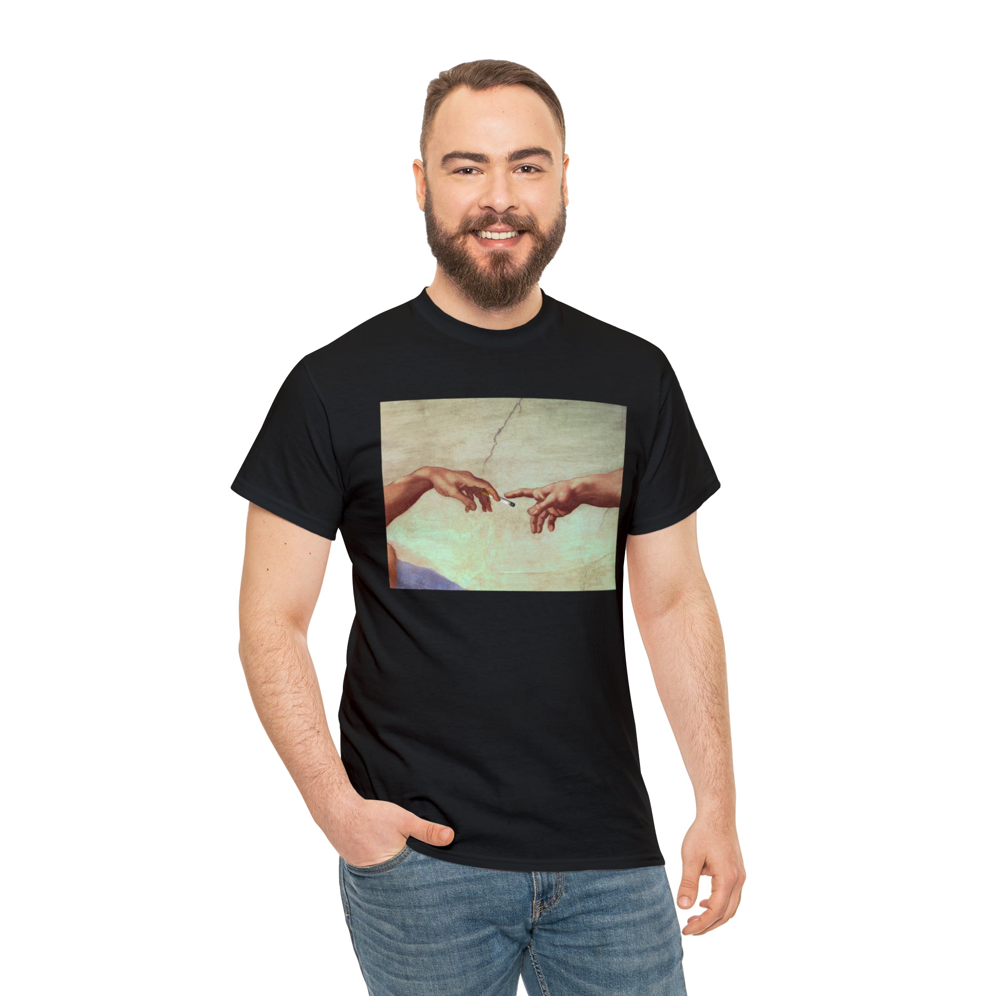 Gods hand passing cigarette - Unisex Heavy Cotton Tee