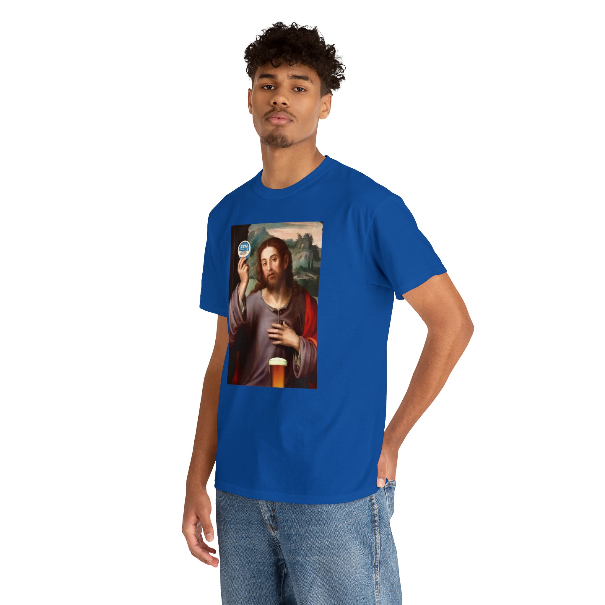 Jesus holding Zyns and beer - Unisex Heavy Cotton Tee