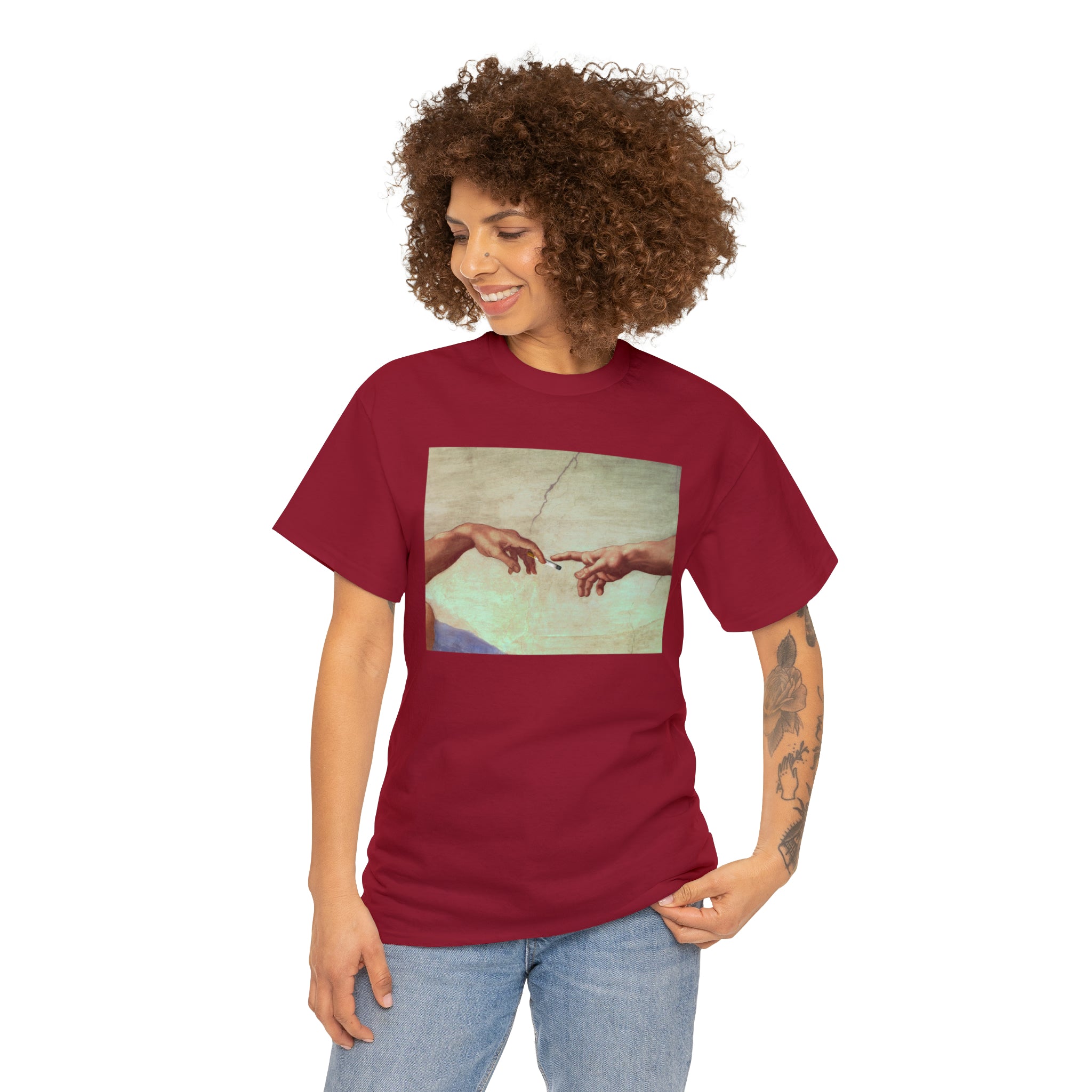 Gods hand passing cigarette - Unisex Heavy Cotton Tee