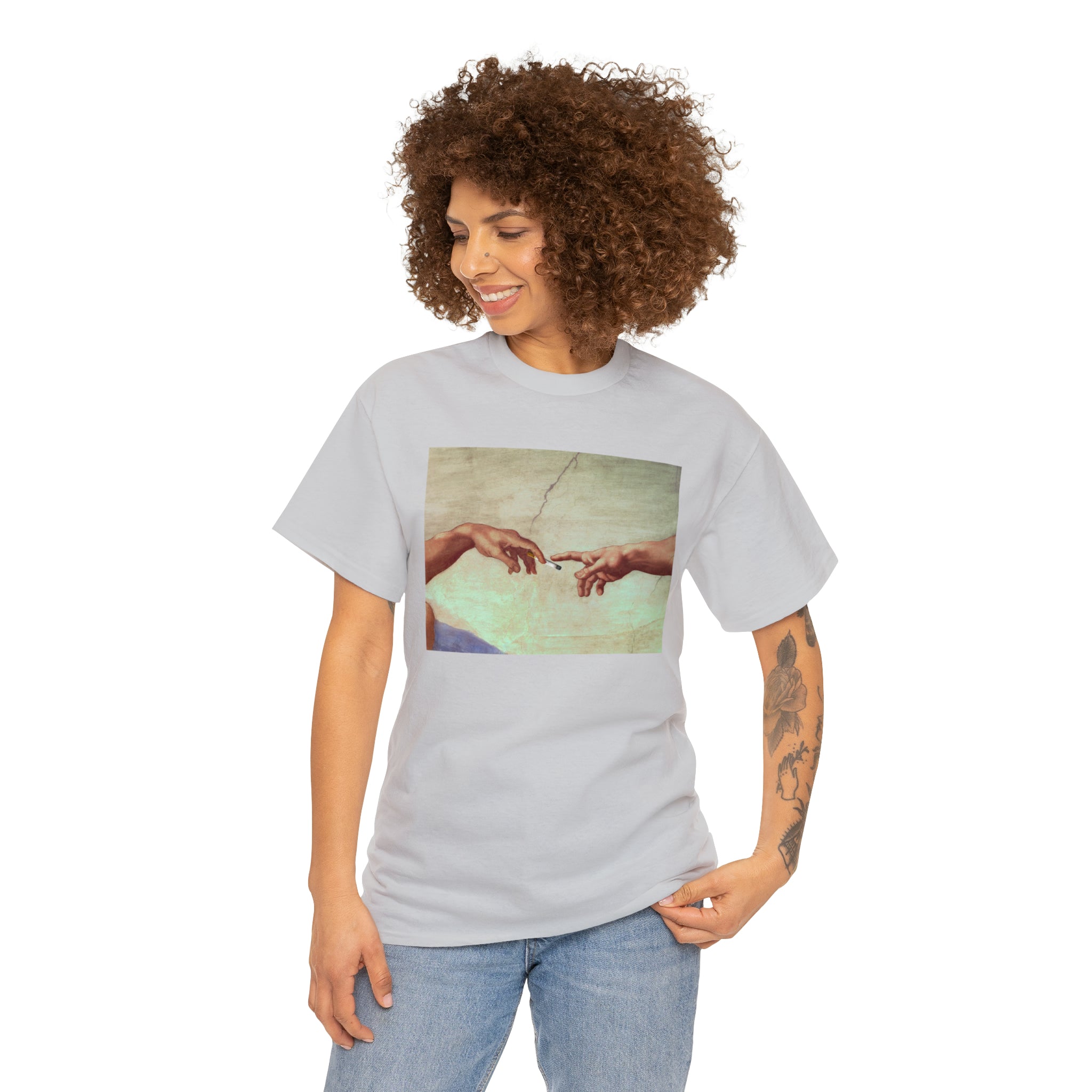 Gods hand passing cigarette - Unisex Heavy Cotton Tee