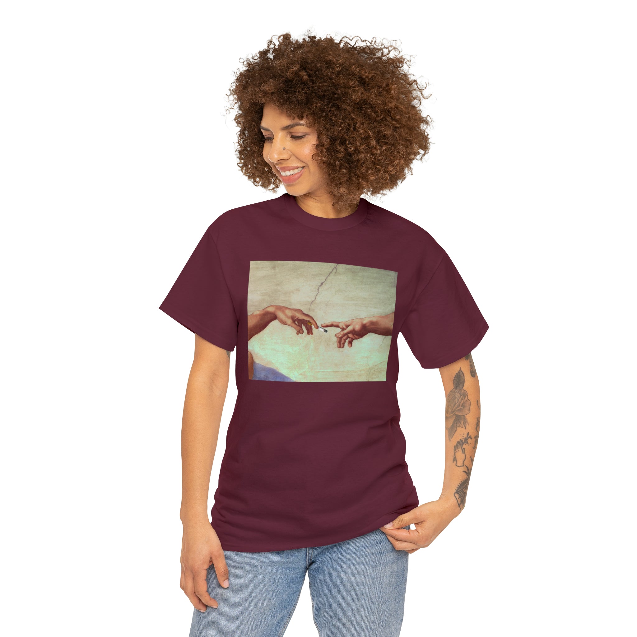 Gods hand passing cigarette - Unisex Heavy Cotton Tee