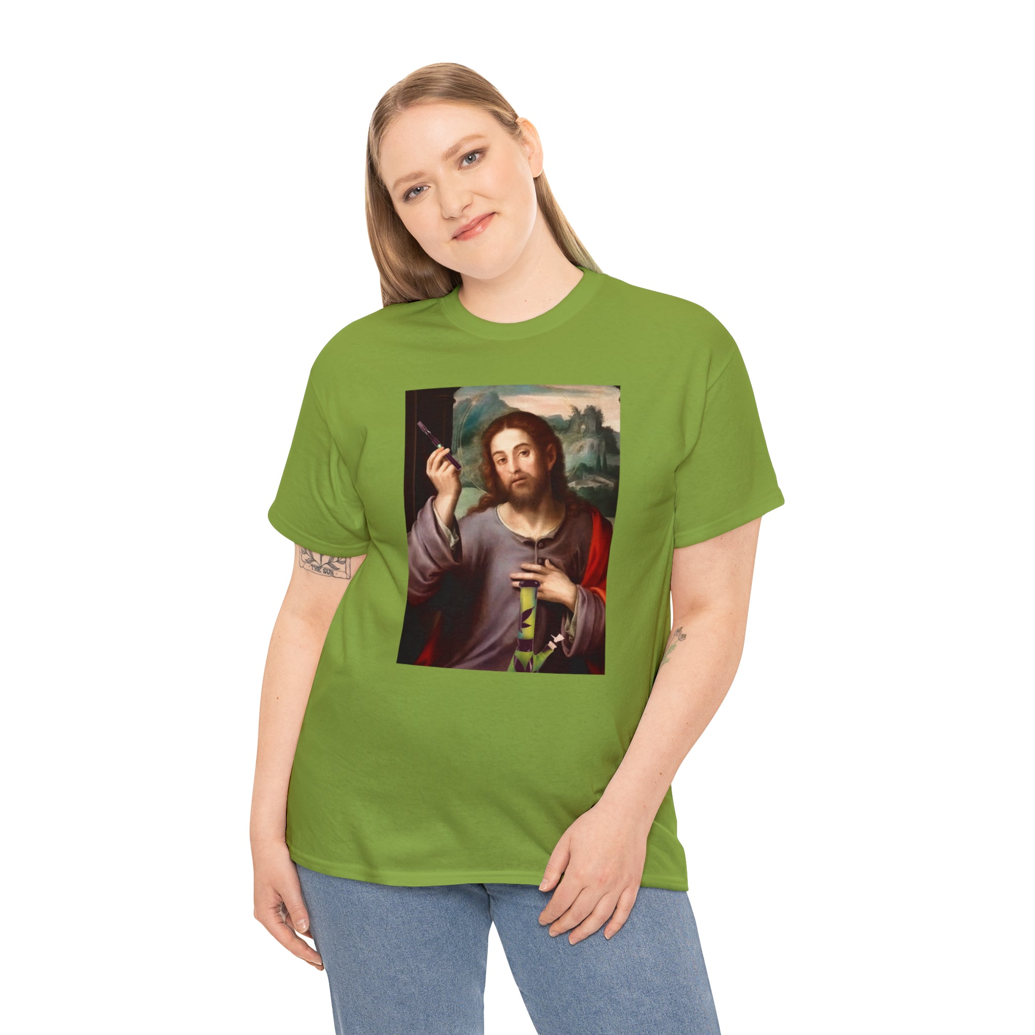 Jesus holding dab pen and bong - Unisex Heavy Cotton Tee