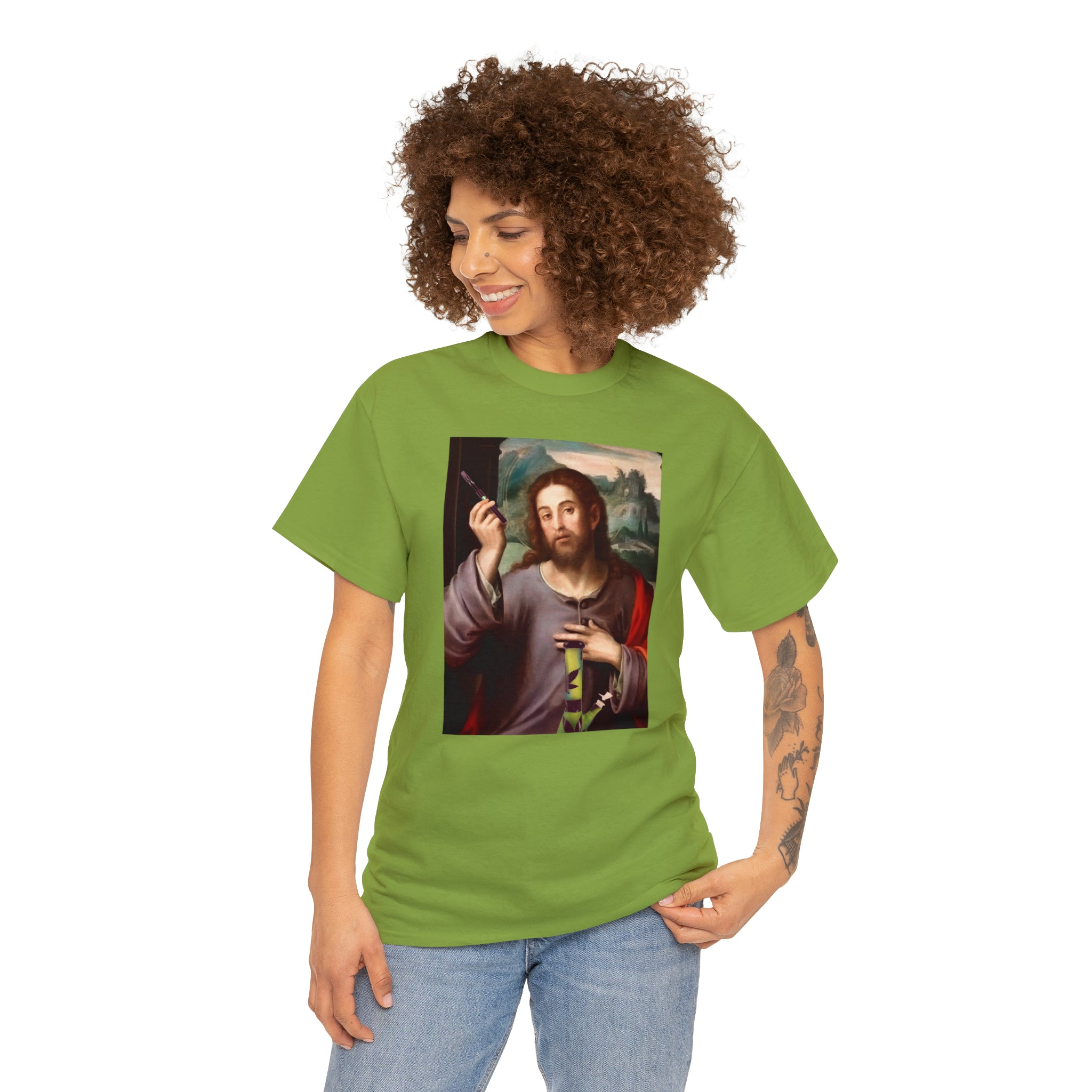 Jesus holding dab pen and bong - Unisex Heavy Cotton Tee