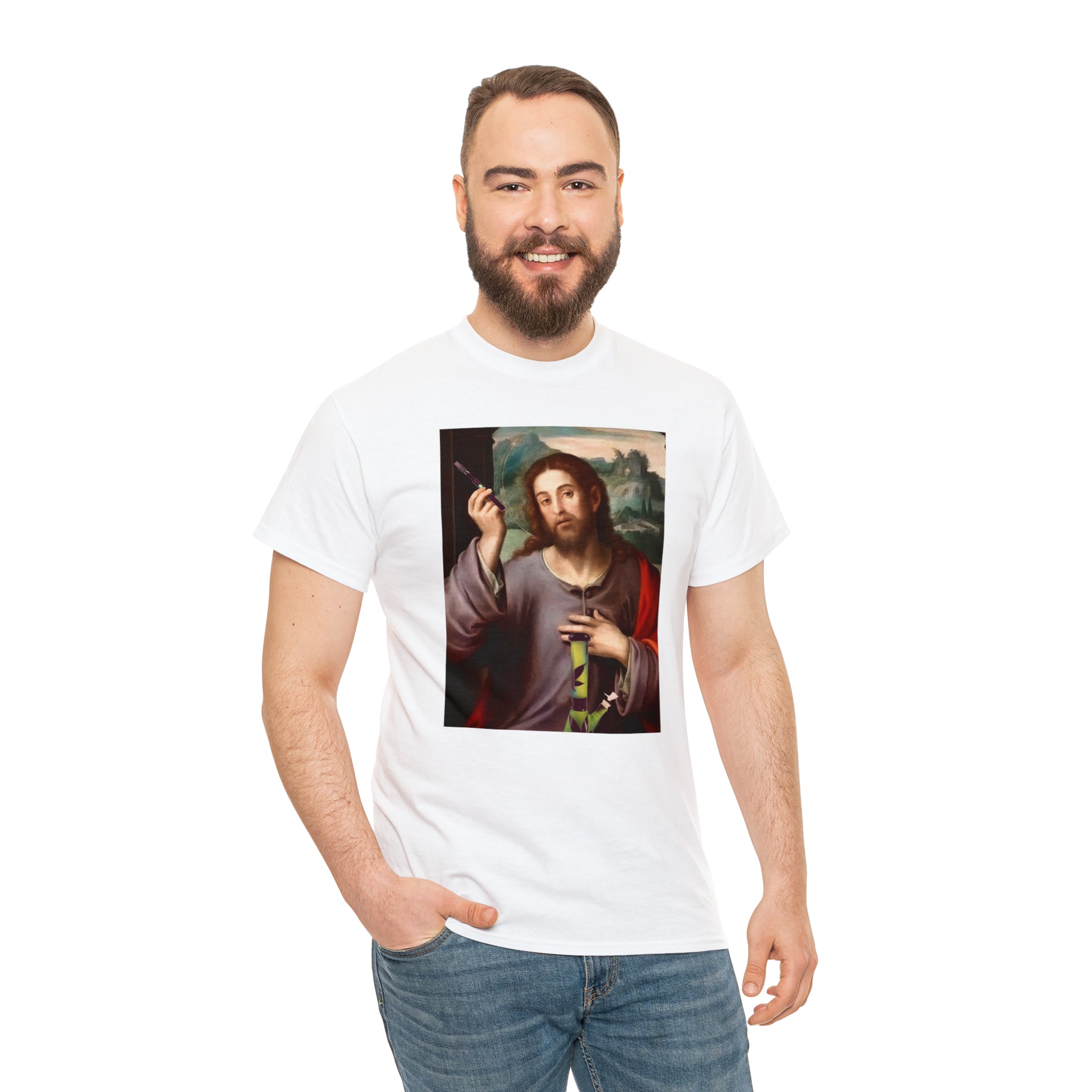 Jesus holding dab pen and bong - Unisex Heavy Cotton Tee