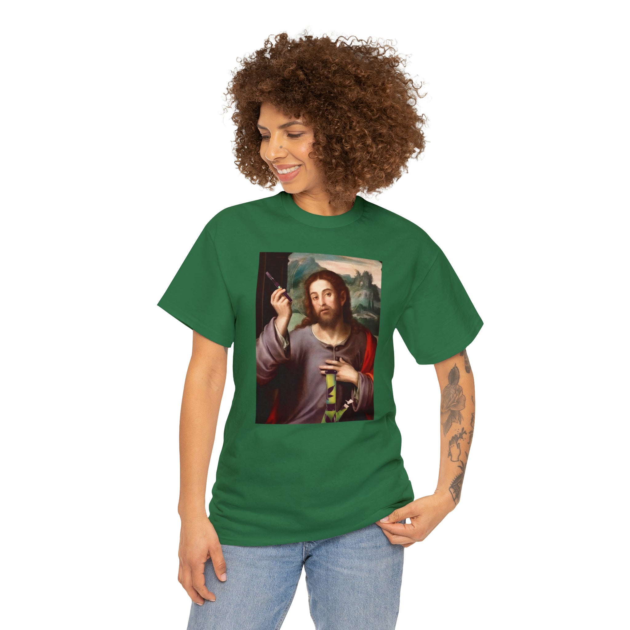 Jesus holding dab pen and bong - Unisex Heavy Cotton Tee