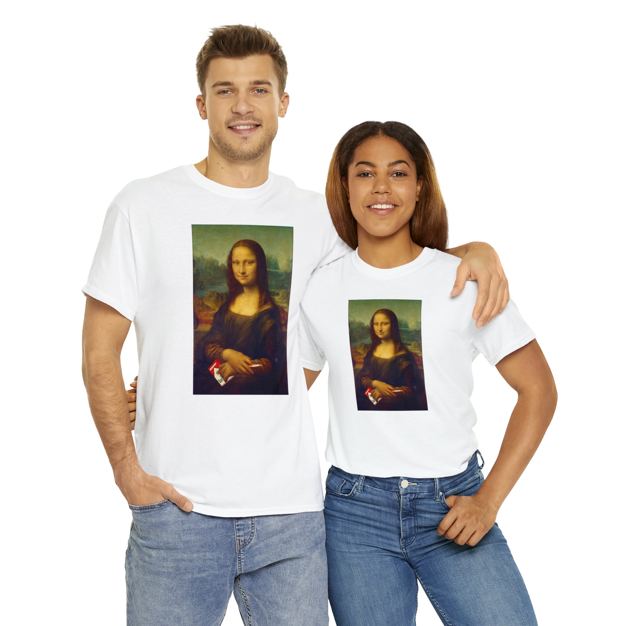 Mona Lisa with cigarettes - Unisex Heavy Cotton Tee