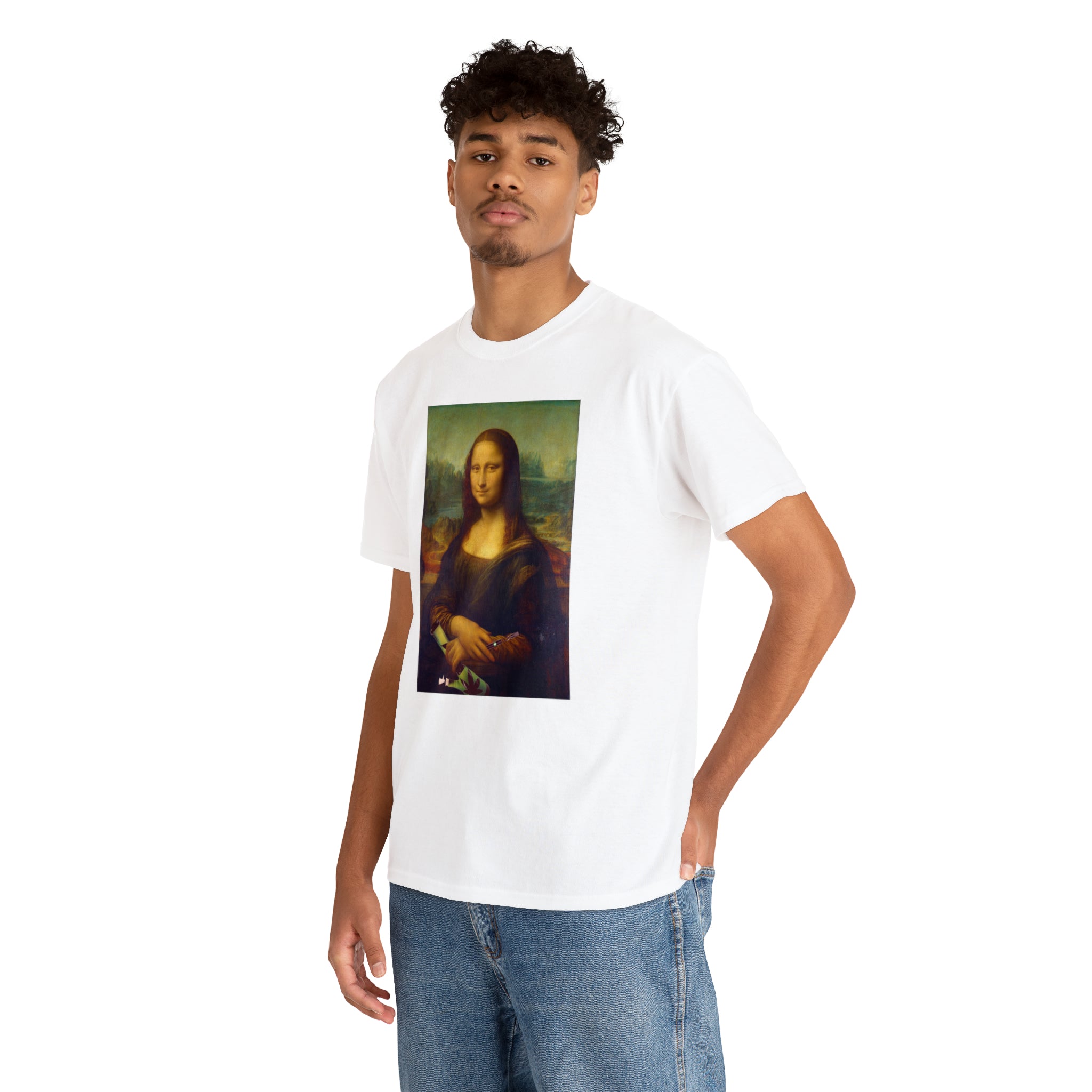 Mona Lisa with Dab Pen and Bong - Unisex Heavy Cotton Tee