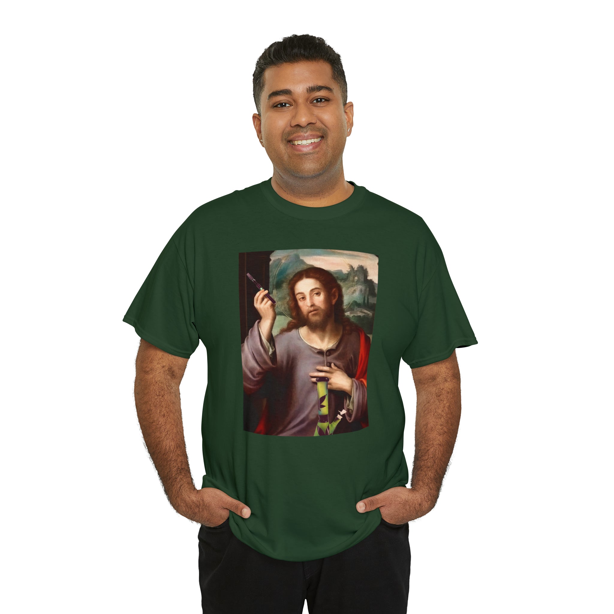 Jesus holding dab pen and bong - Unisex Heavy Cotton Tee