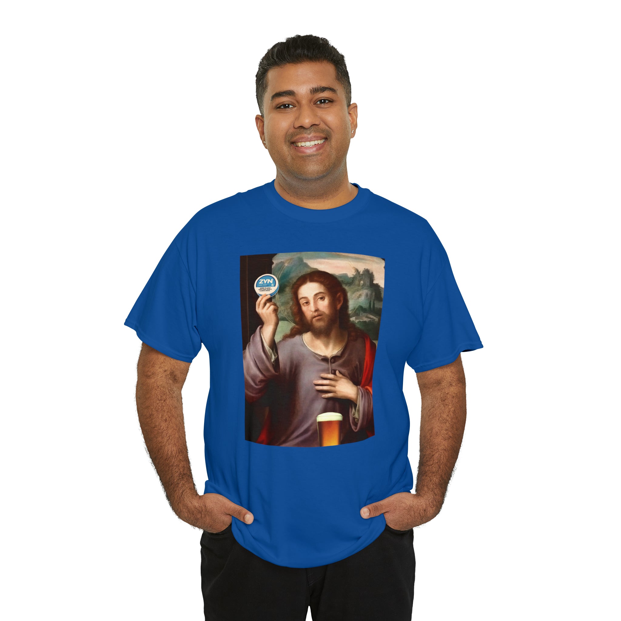 Jesus holding Zyns and beer - Unisex Heavy Cotton Tee