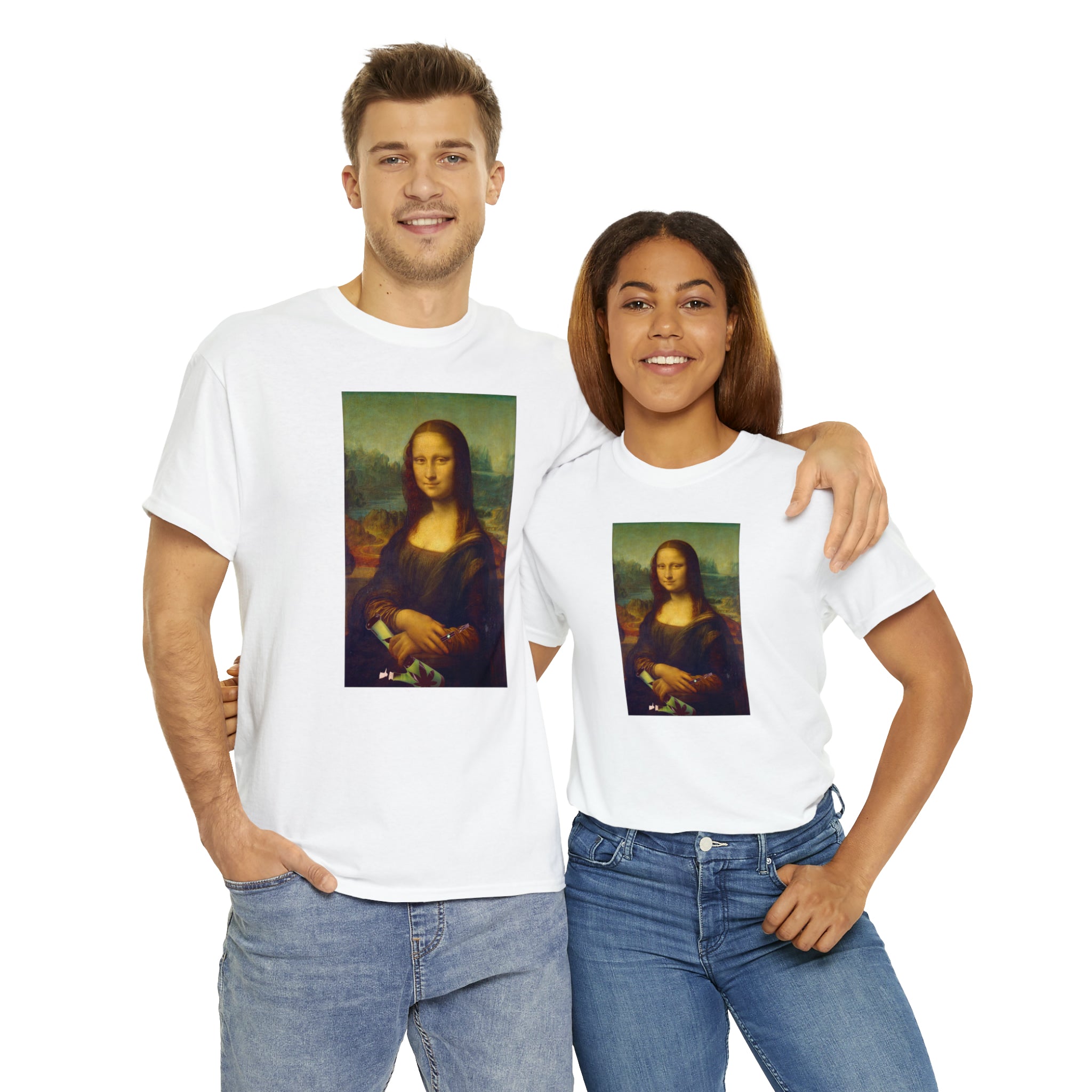 Mona Lisa with Dab Pen and Bong - Unisex Heavy Cotton Tee