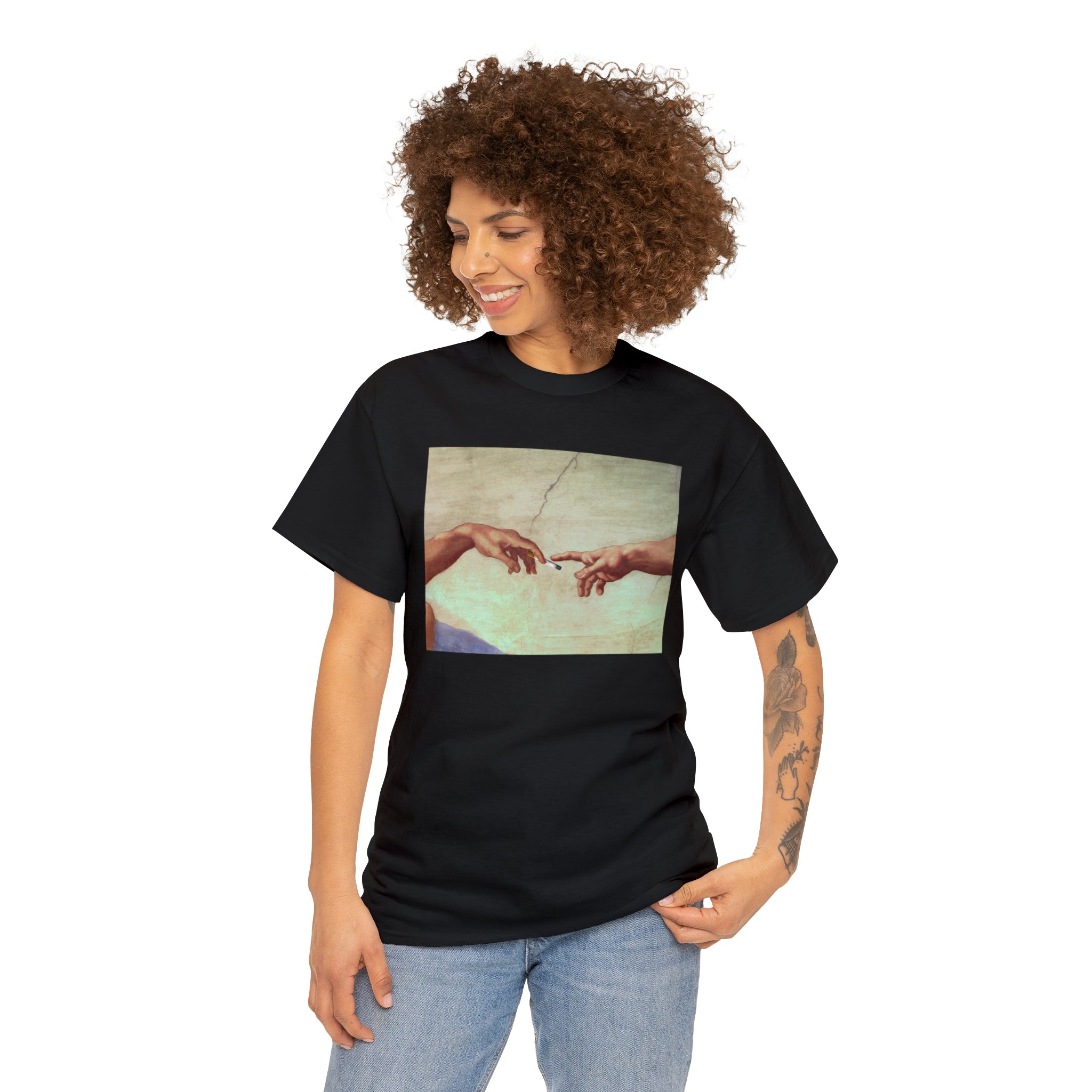 Gods hand passing cigarette - Unisex Heavy Cotton Tee