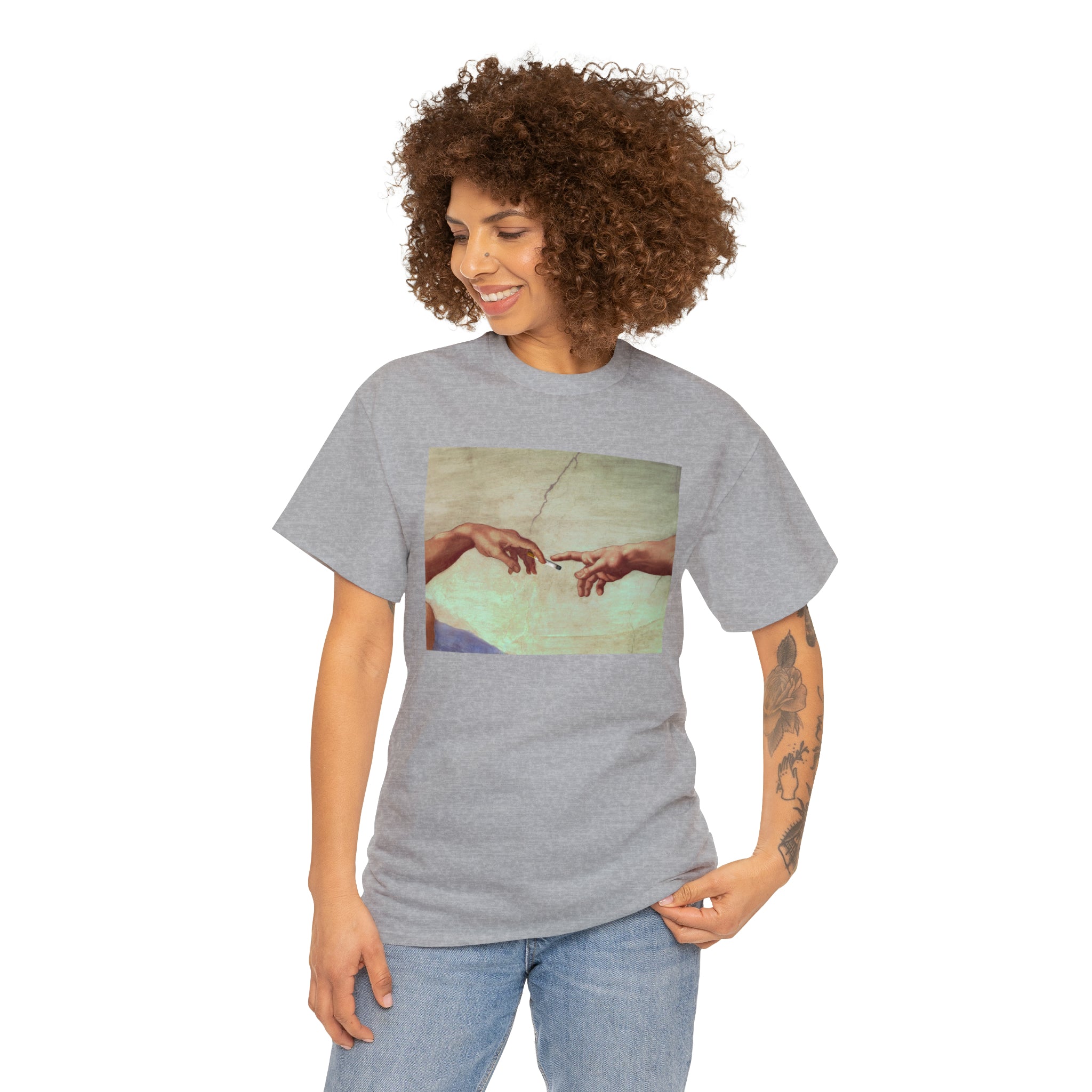 Gods hand passing cigarette - Unisex Heavy Cotton Tee