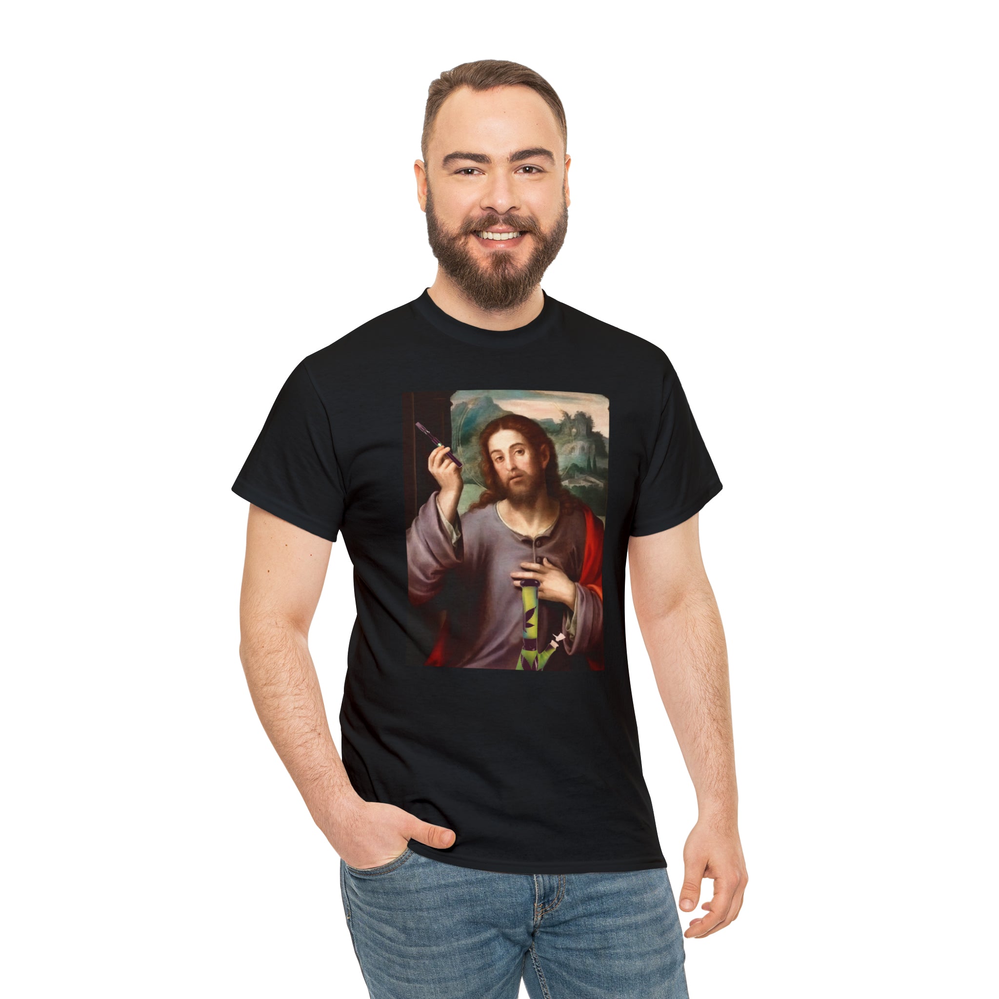 Jesus holding dab pen and bong - Unisex Heavy Cotton Tee