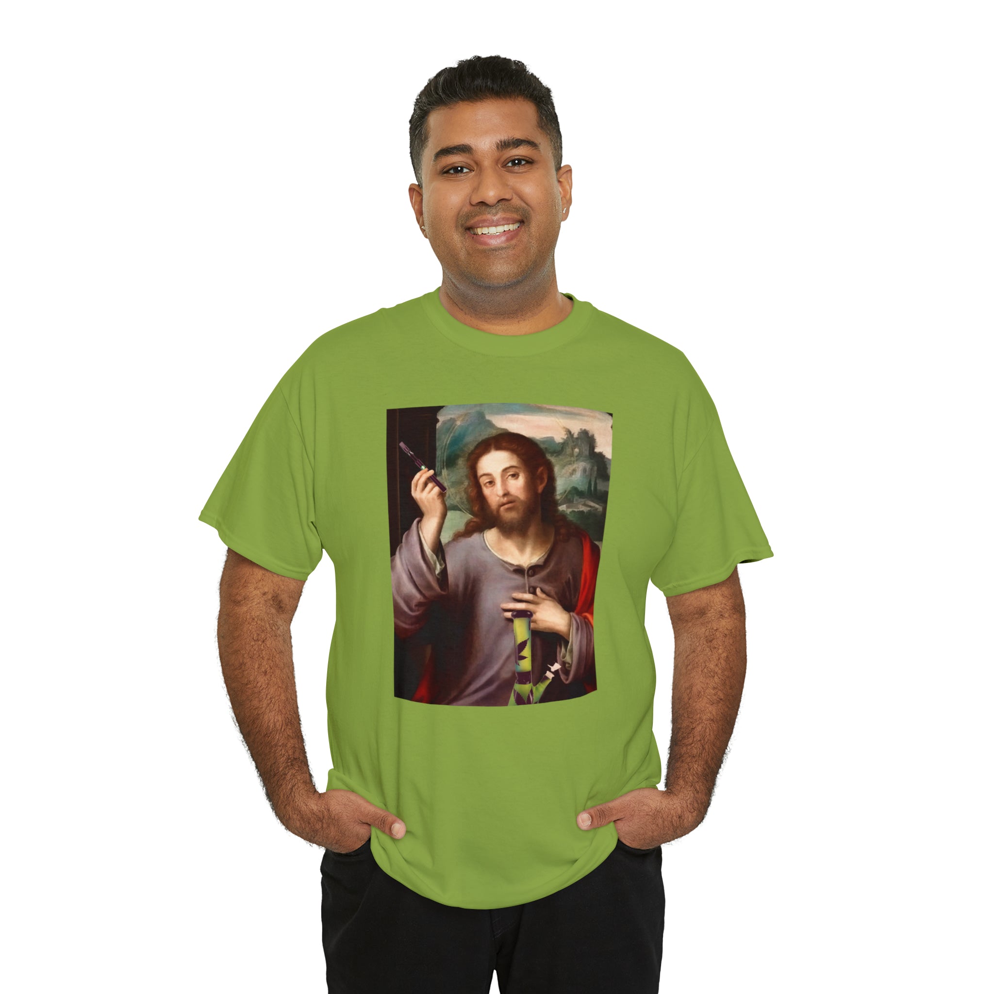 Jesus holding dab pen and bong - Unisex Heavy Cotton Tee