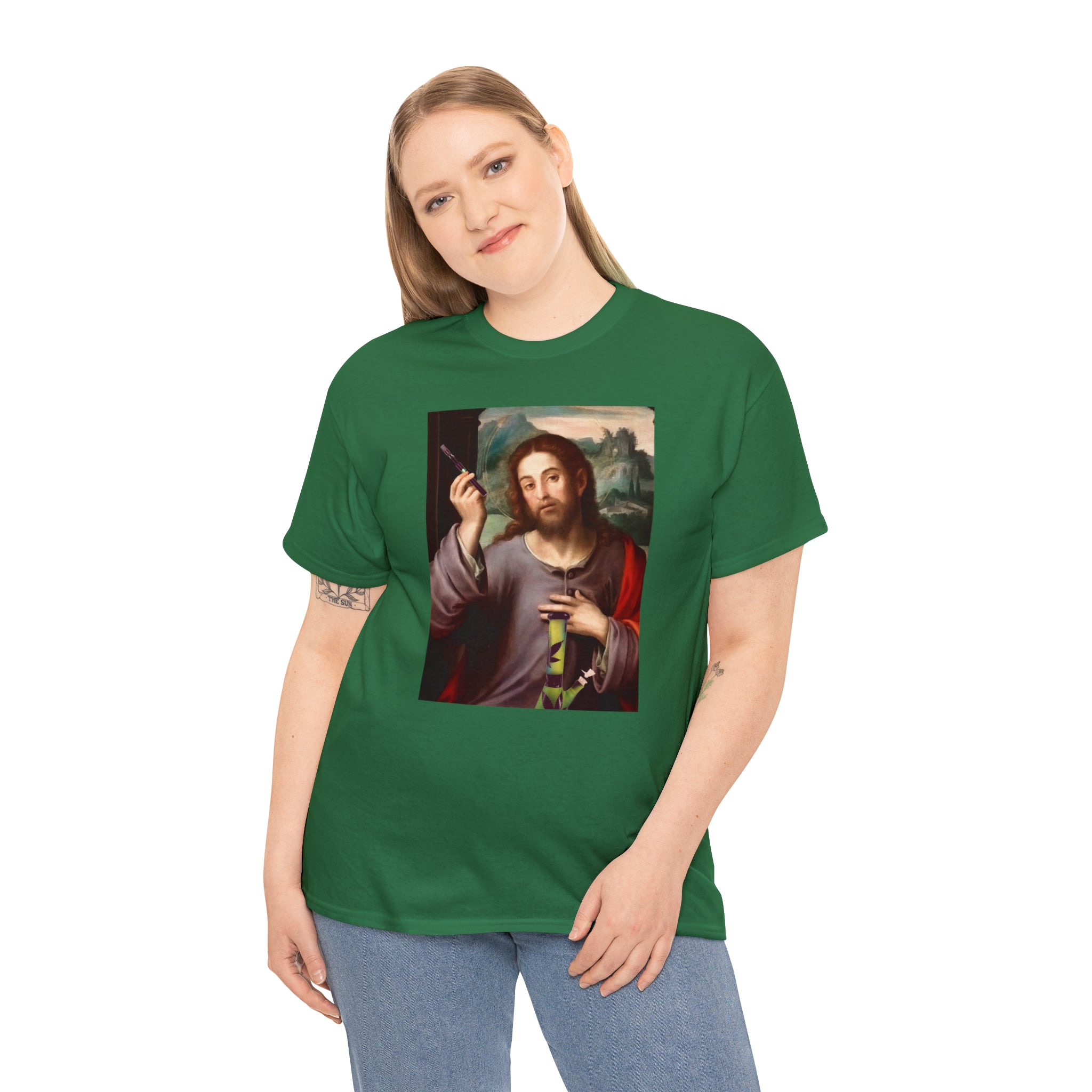 Jesus holding dab pen and bong - Unisex Heavy Cotton Tee