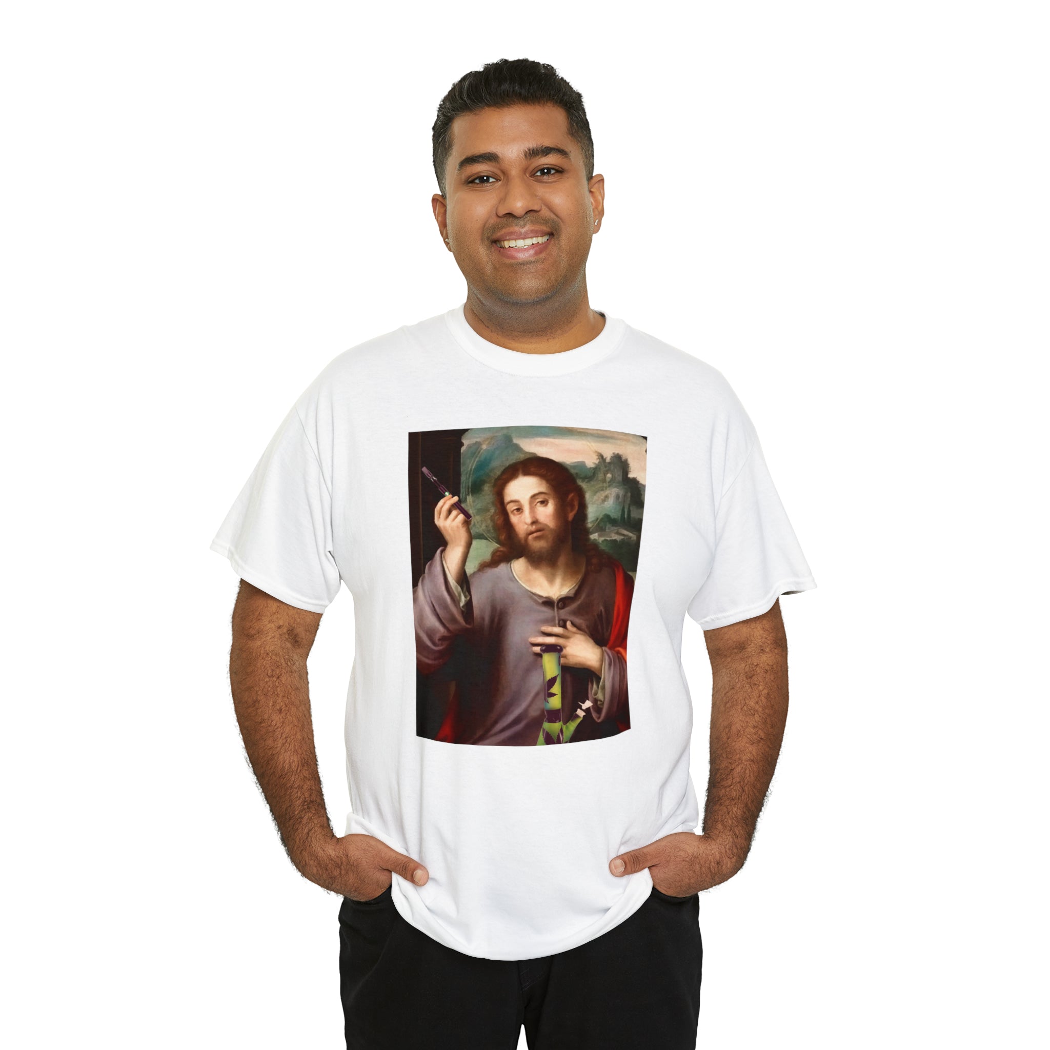 Jesus holding dab pen and bong - Unisex Heavy Cotton Tee