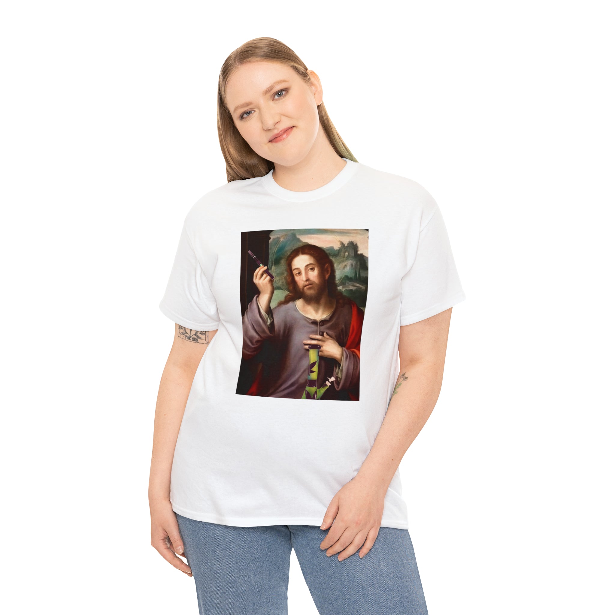 Jesus holding dab pen and bong - Unisex Heavy Cotton Tee