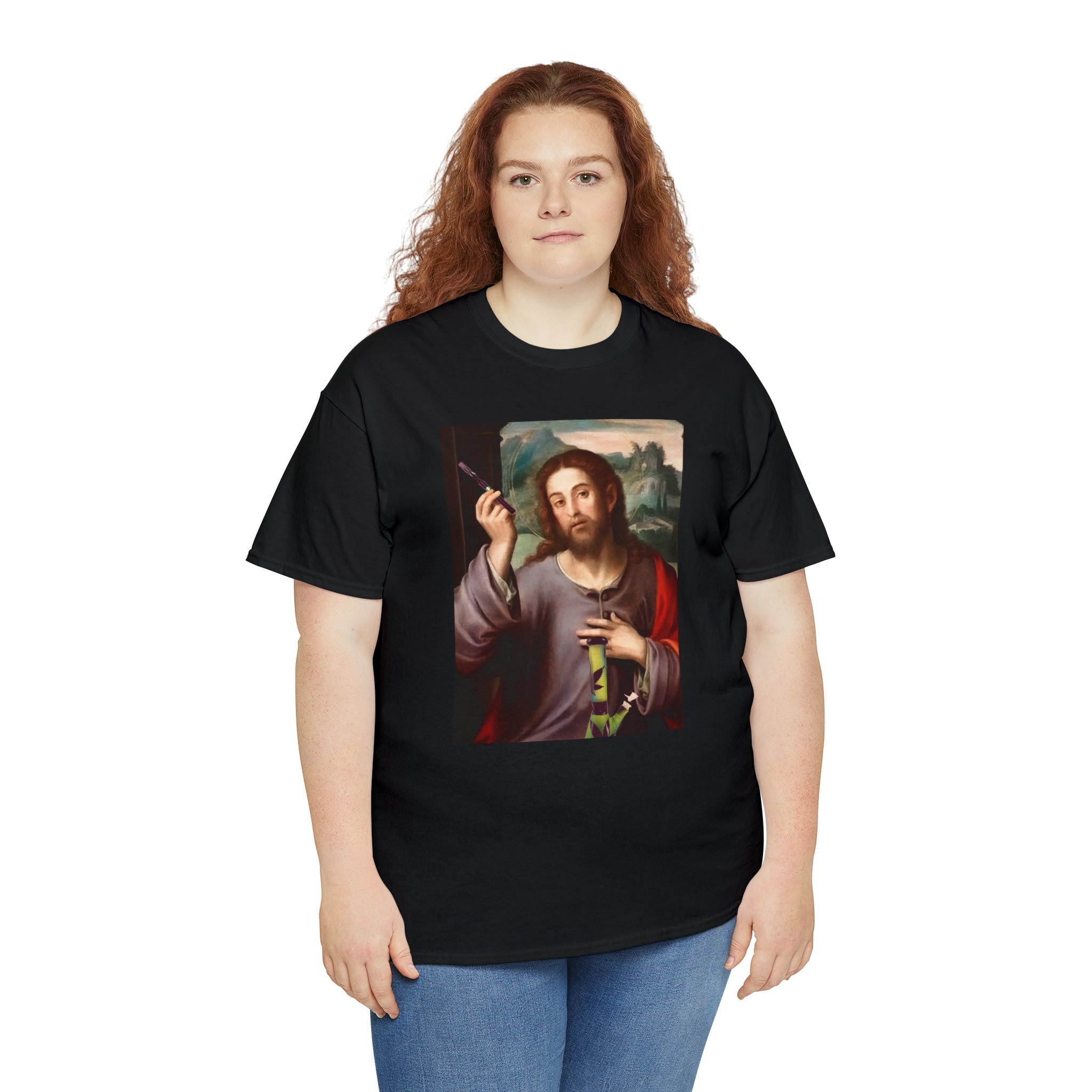 Jesus holding dab pen and bong - Unisex Heavy Cotton Tee