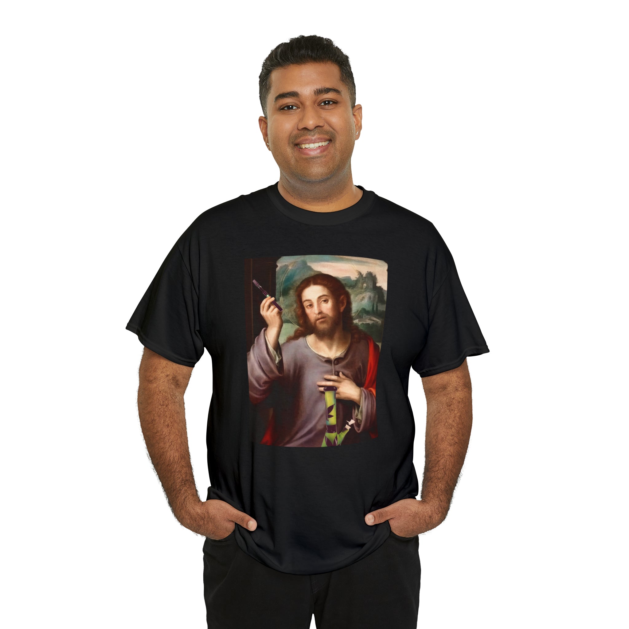 Jesus holding dab pen and bong - Unisex Heavy Cotton Tee