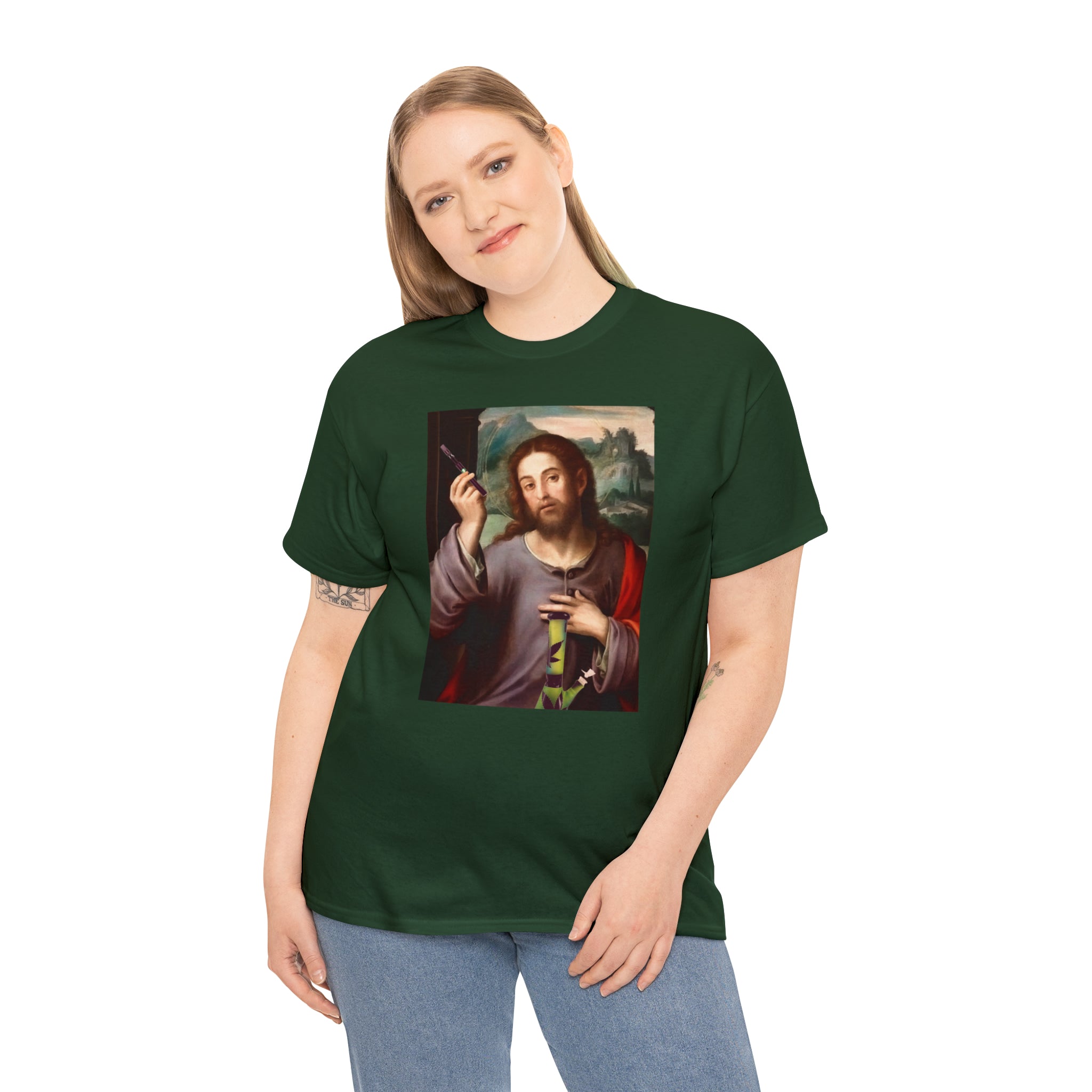 Jesus holding dab pen and bong - Unisex Heavy Cotton Tee