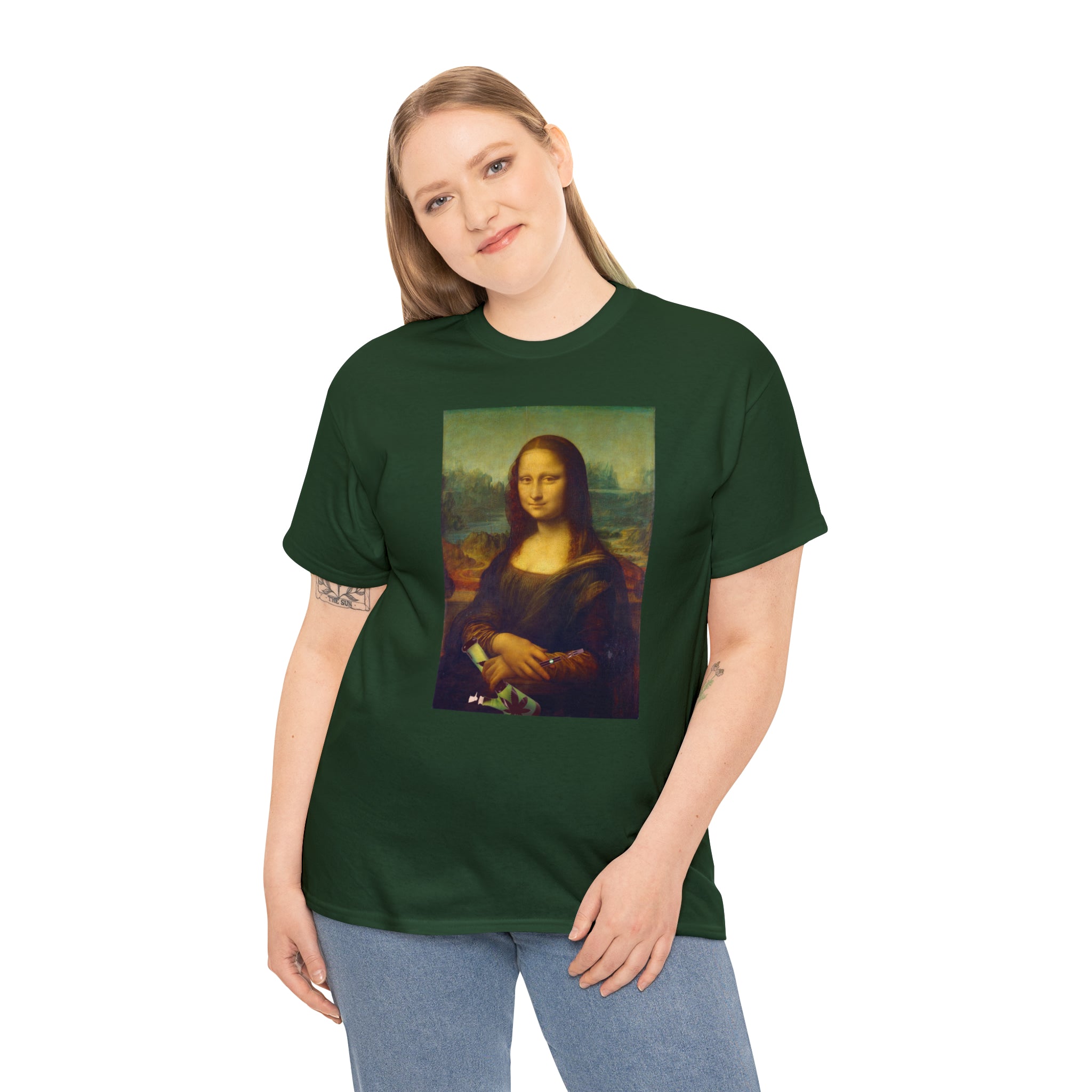 Mona Lisa with Dab Pen and Bong - Unisex Heavy Cotton Tee