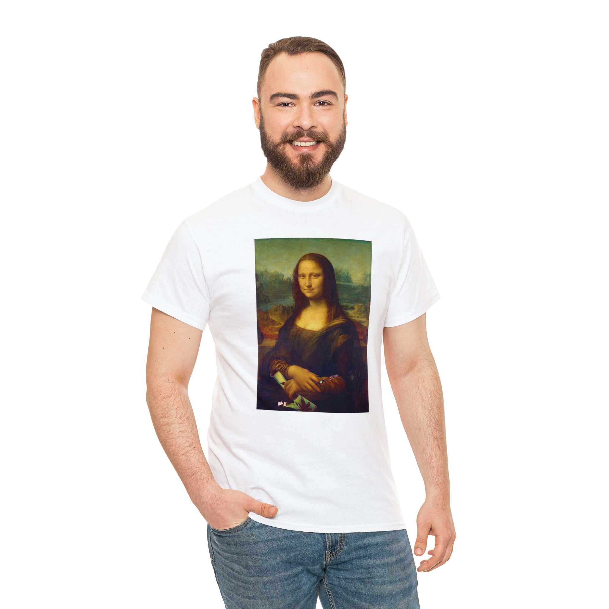 Mona Lisa with Dab Pen and Bong - Unisex Heavy Cotton Tee