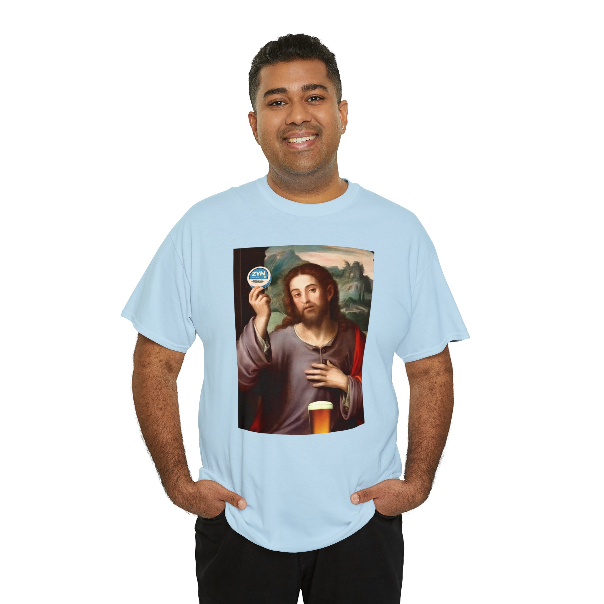 Jesus holding Zyns and beer - Unisex Heavy Cotton Tee