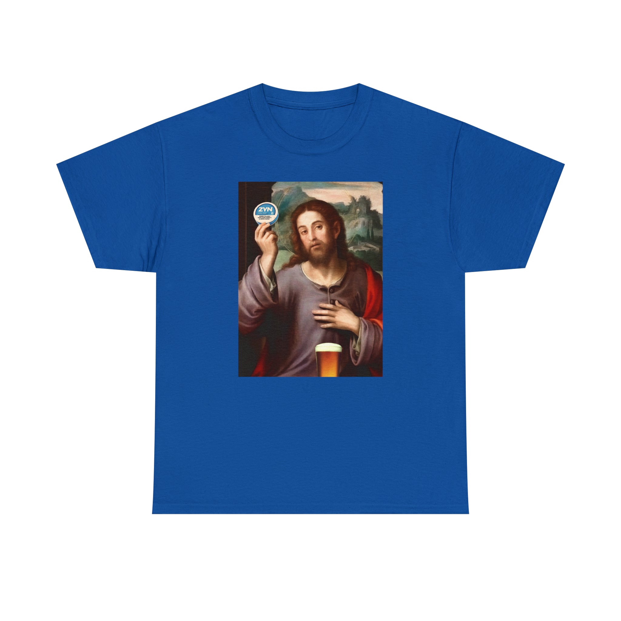 Jesus holding Zyns and beer - Unisex Heavy Cotton Tee