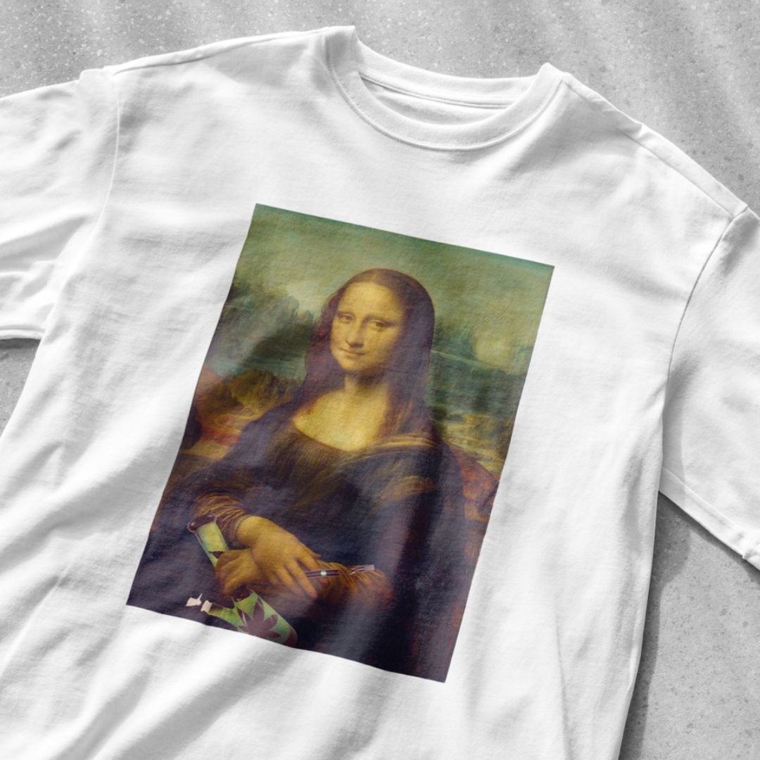 Mona Lisa with Dab Pen and Bong - Unisex Heavy Cotton Tee