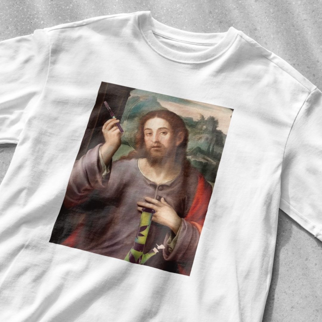 Jesus holding dab pen and bong - Unisex Heavy Cotton Tee