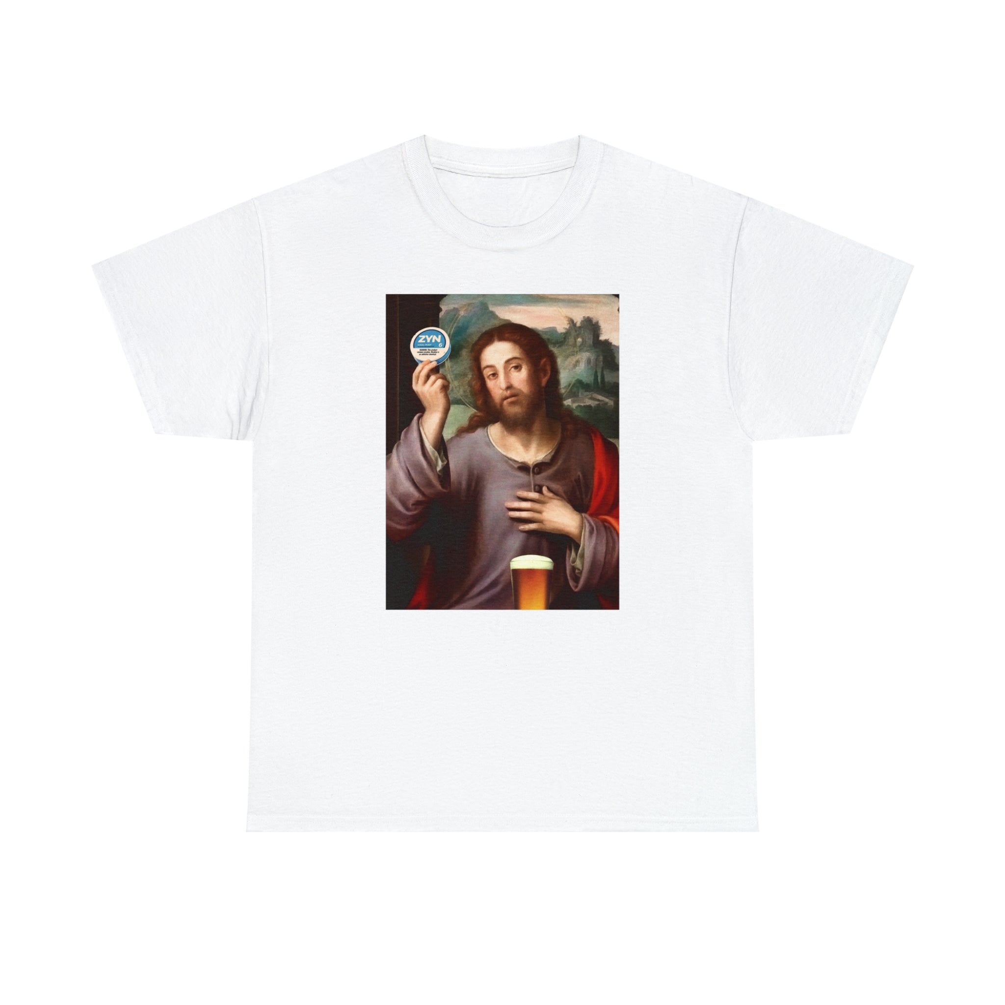 Jesus holding Zyns and beer - Unisex Heavy Cotton Tee